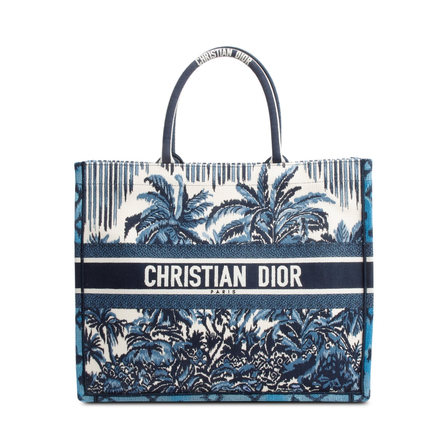Dior Christian Multicolor Toile De Jouy Palm Tree Blue Large Tote Bag