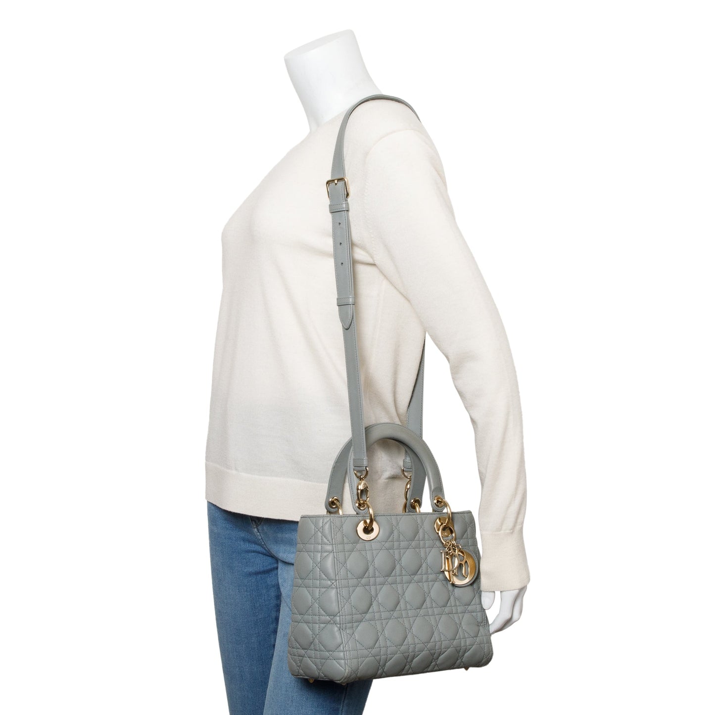 Dior Christian Grey Cannage Lambskin Lady Bag Leather Medium Travel Bag
