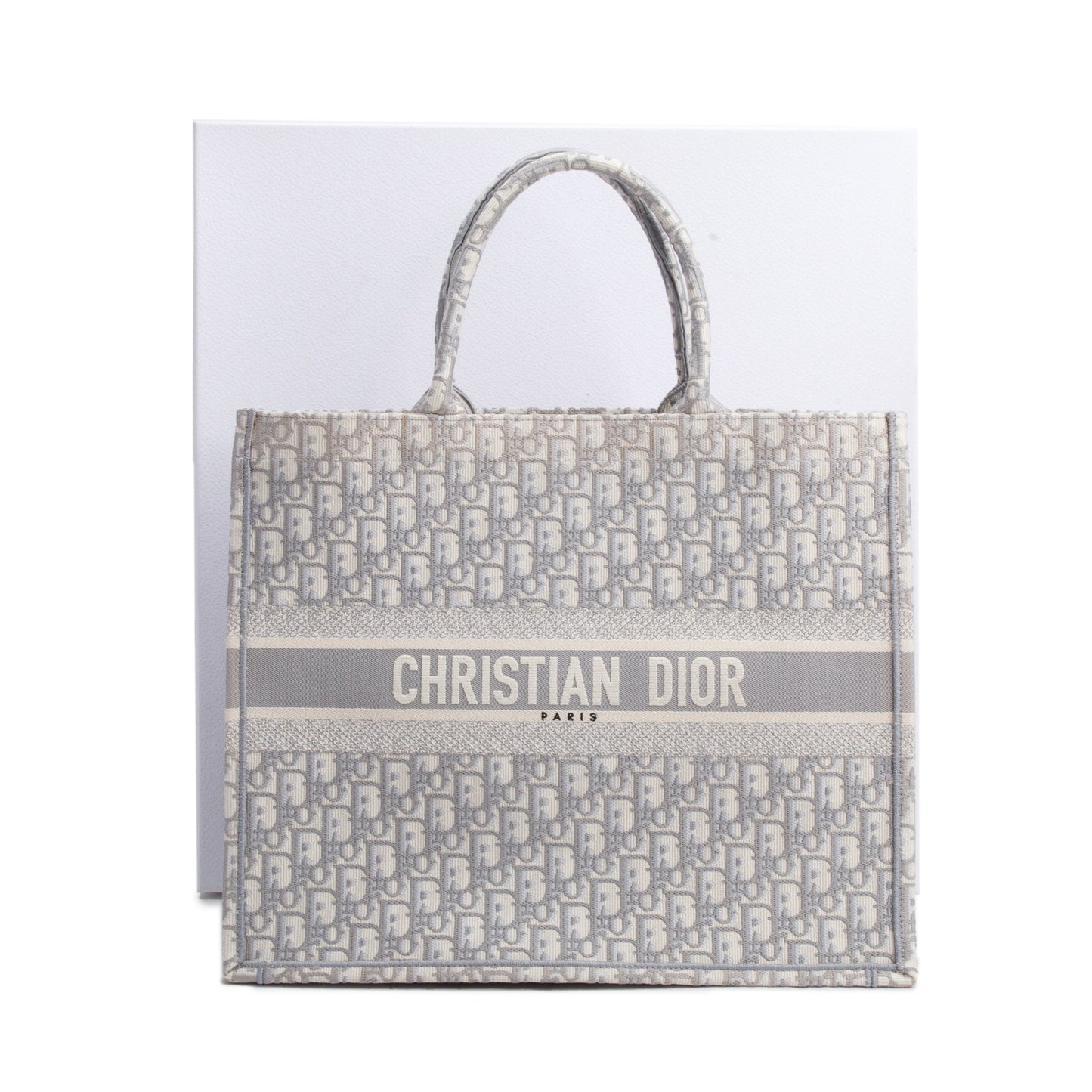 Dior Christian Grey & Neutral Oblique Embroidery Book Large Tote Bag