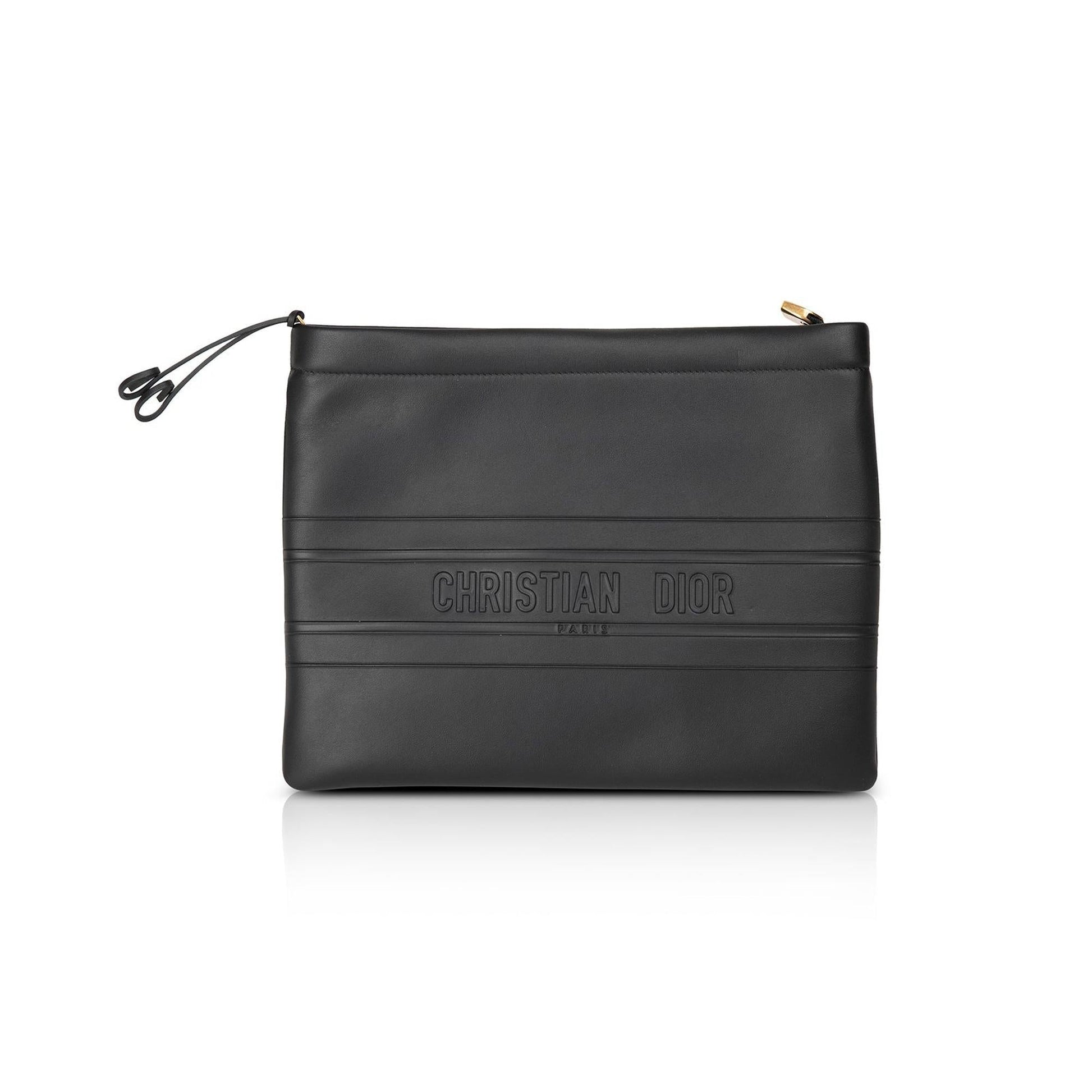 Dior Christian Zip Clutch Handbag Leather Logo Clutch Bag
