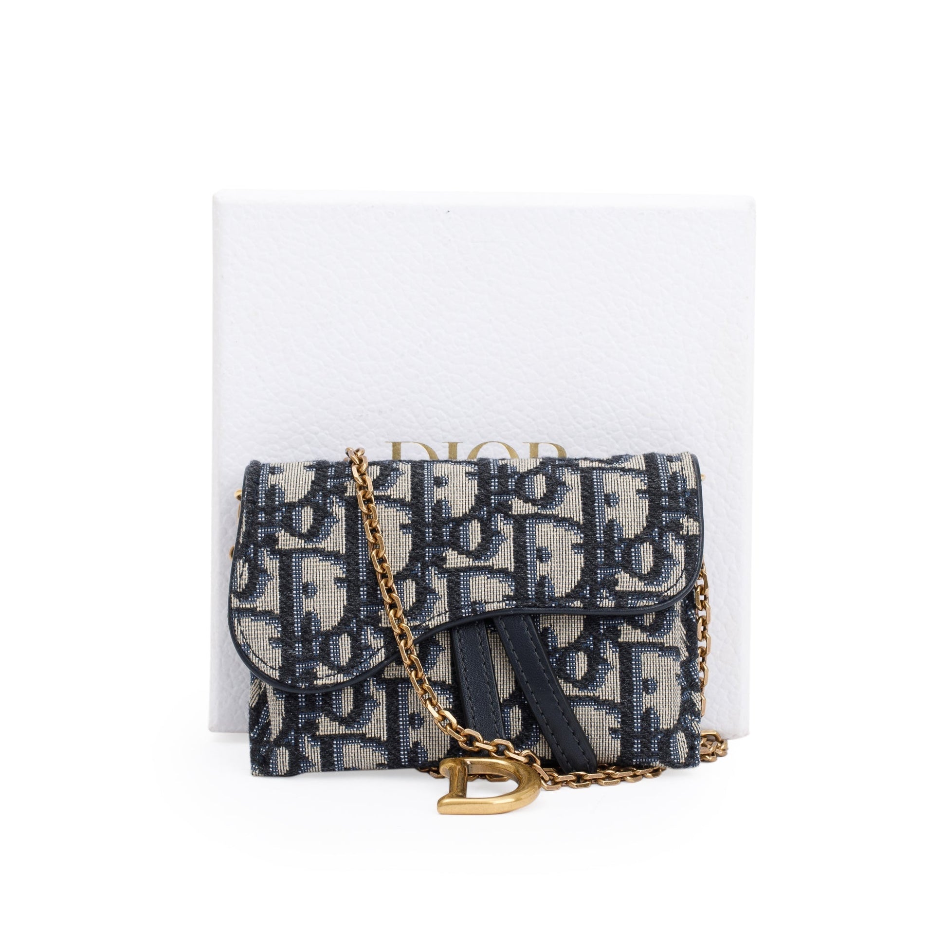 Dior Christian Oblique Jacquard Nano Saddle Pouch Handbag Chain Travel Bag