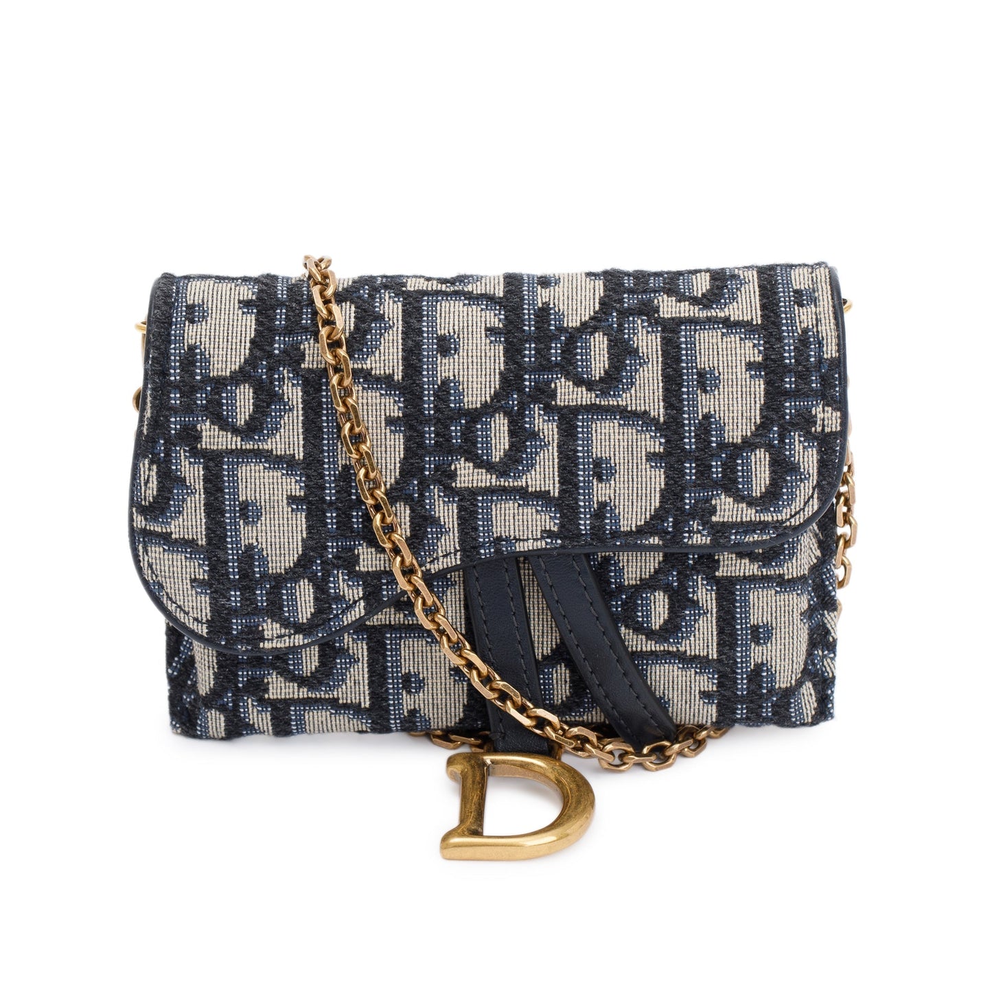 Dior Christian Oblique Jacquard Nano Saddle Pouch Handbag Chain Travel Bag