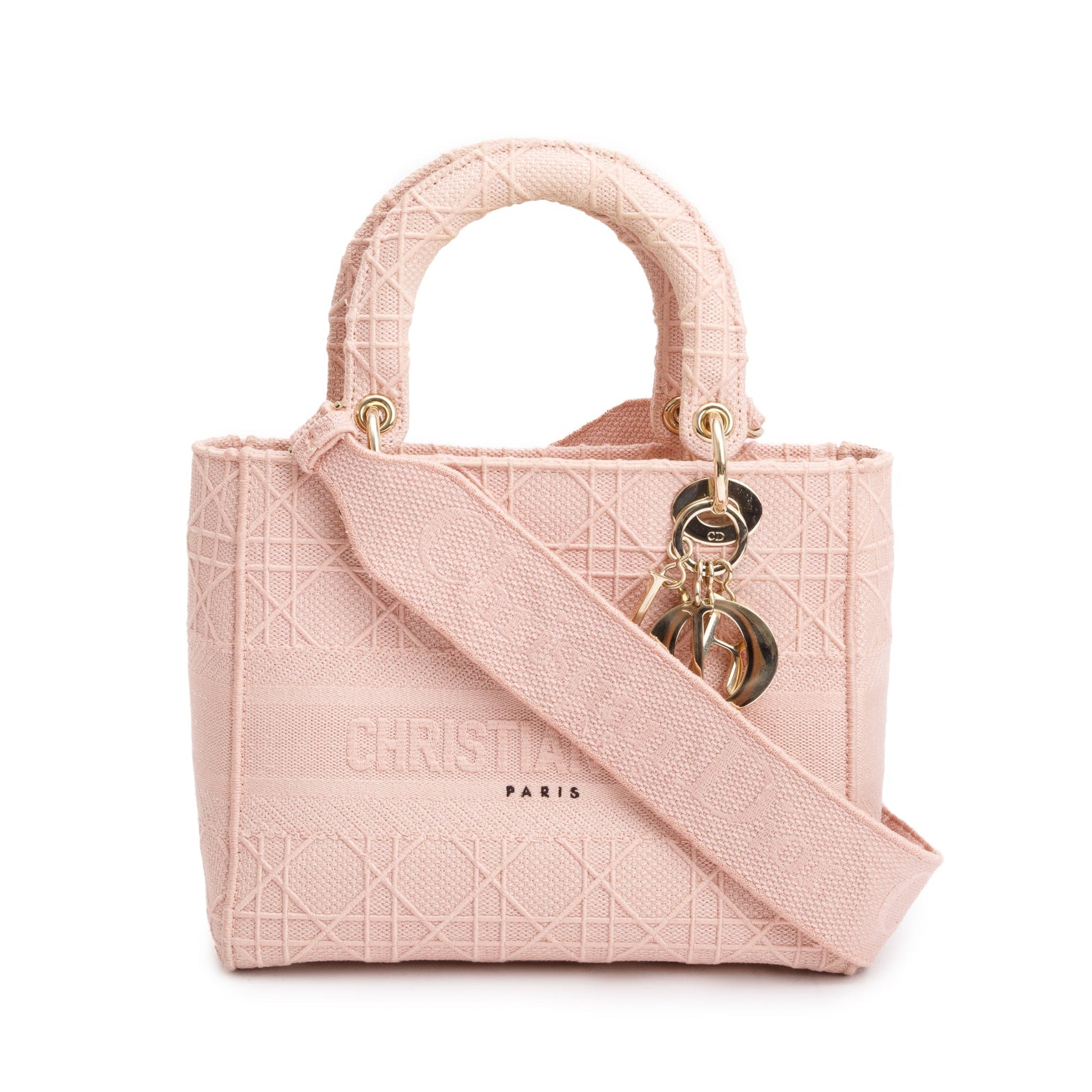 Dior Christian Cannage Lady D Lite Bag Pink Medium Travel Bag