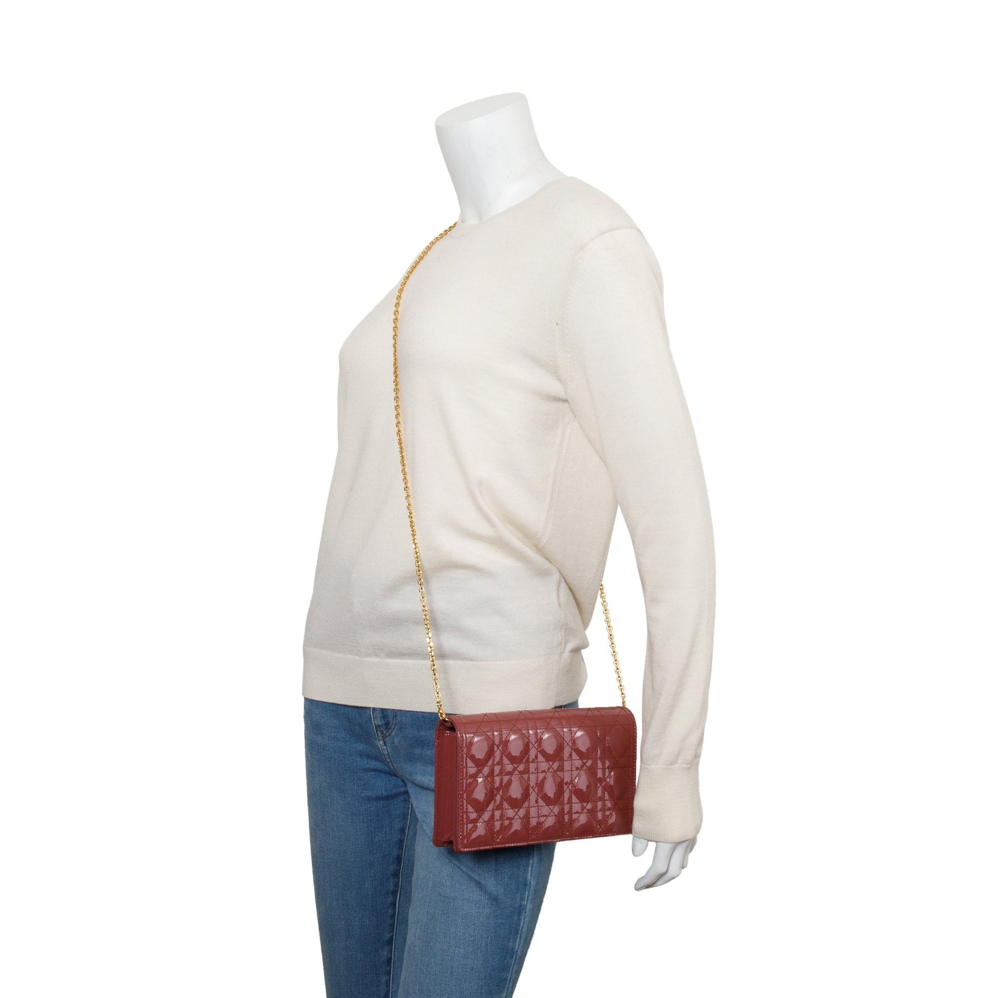 Dior Christian Cannage Patent Lady Pouch Handbag Leather Pink Travel Bag