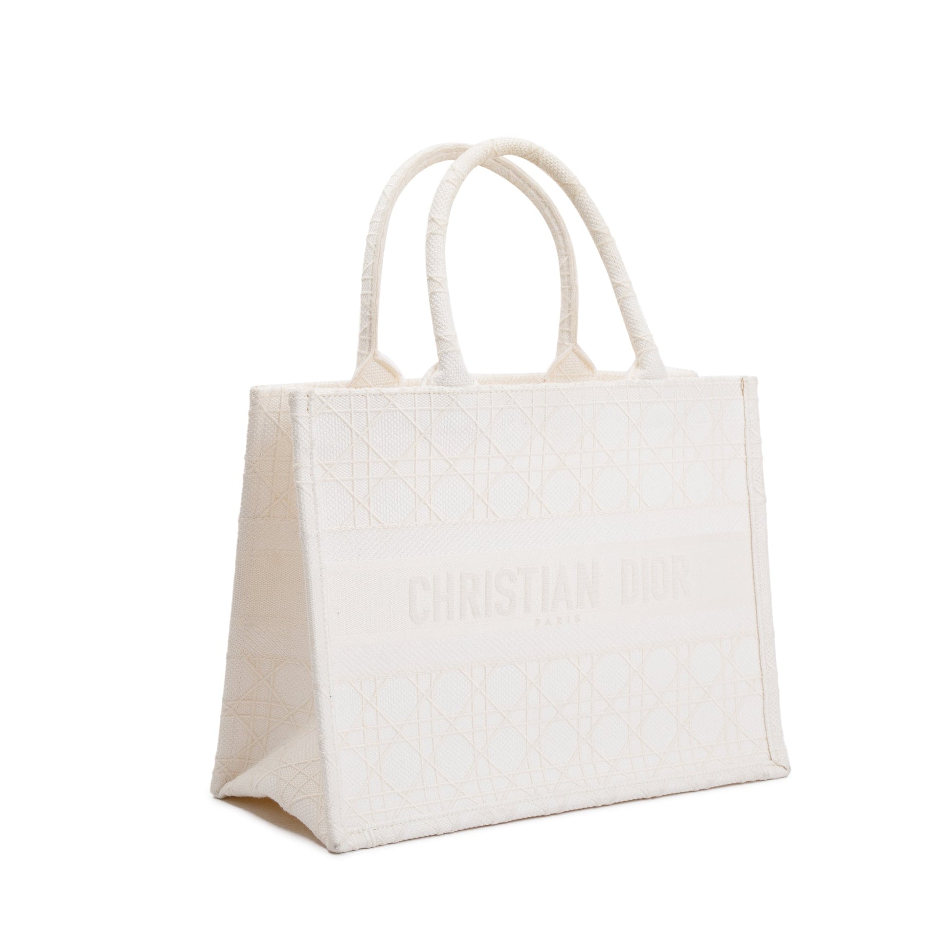 Dior Christian Cannage Embroidery Book Tote Handbag White Medium Tote Bag