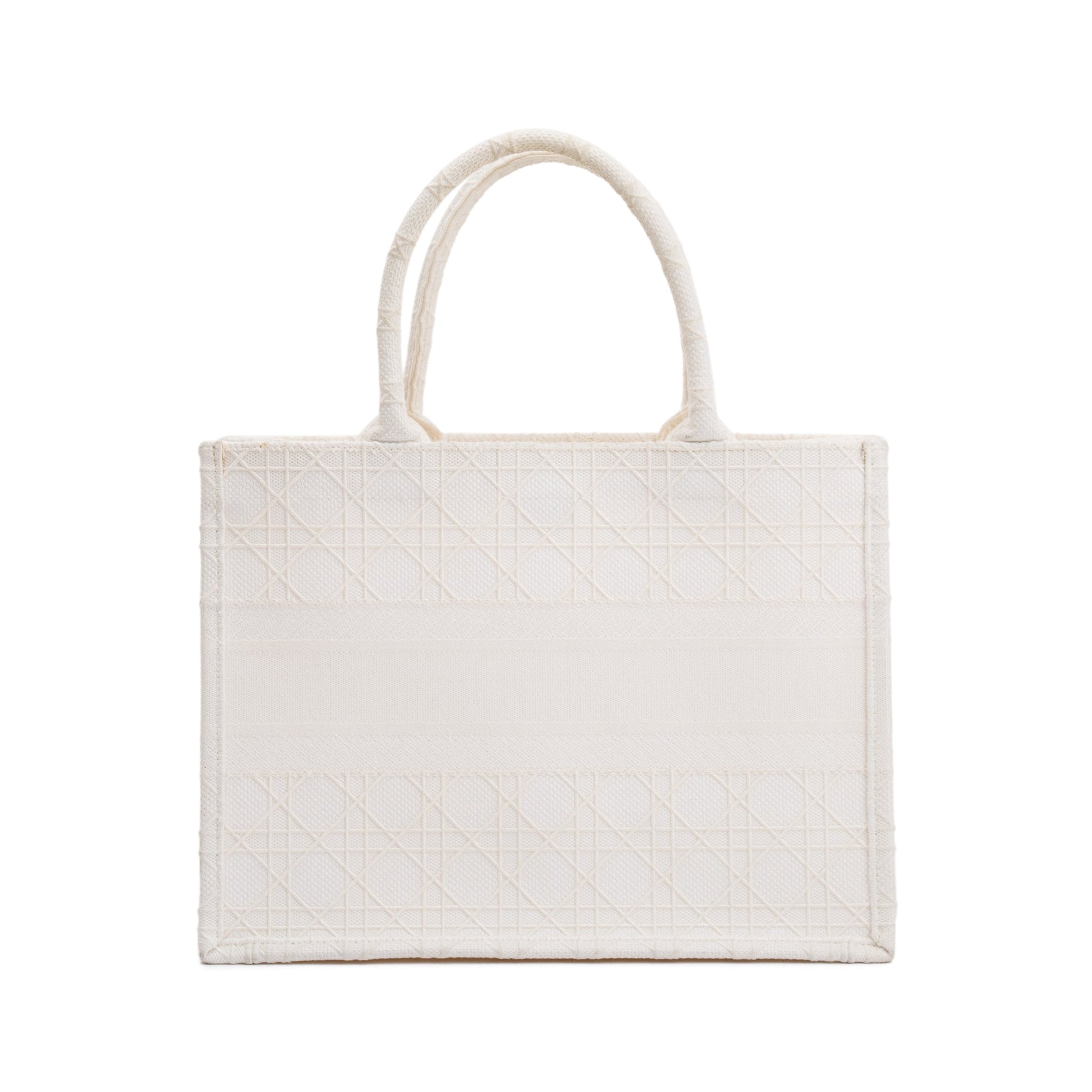 Dior Christian Cannage Embroidery Book Tote Handbag White Medium Tote Bag