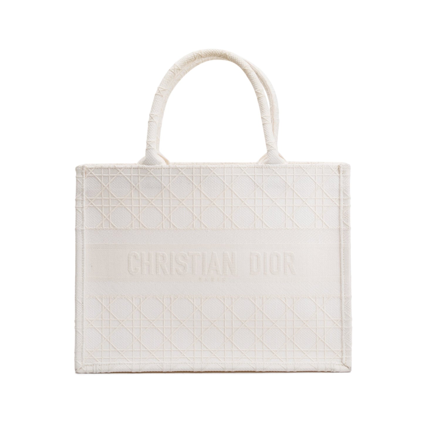 Dior Christian Cannage Embroidery Book Tote Handbag White Medium Tote Bag
