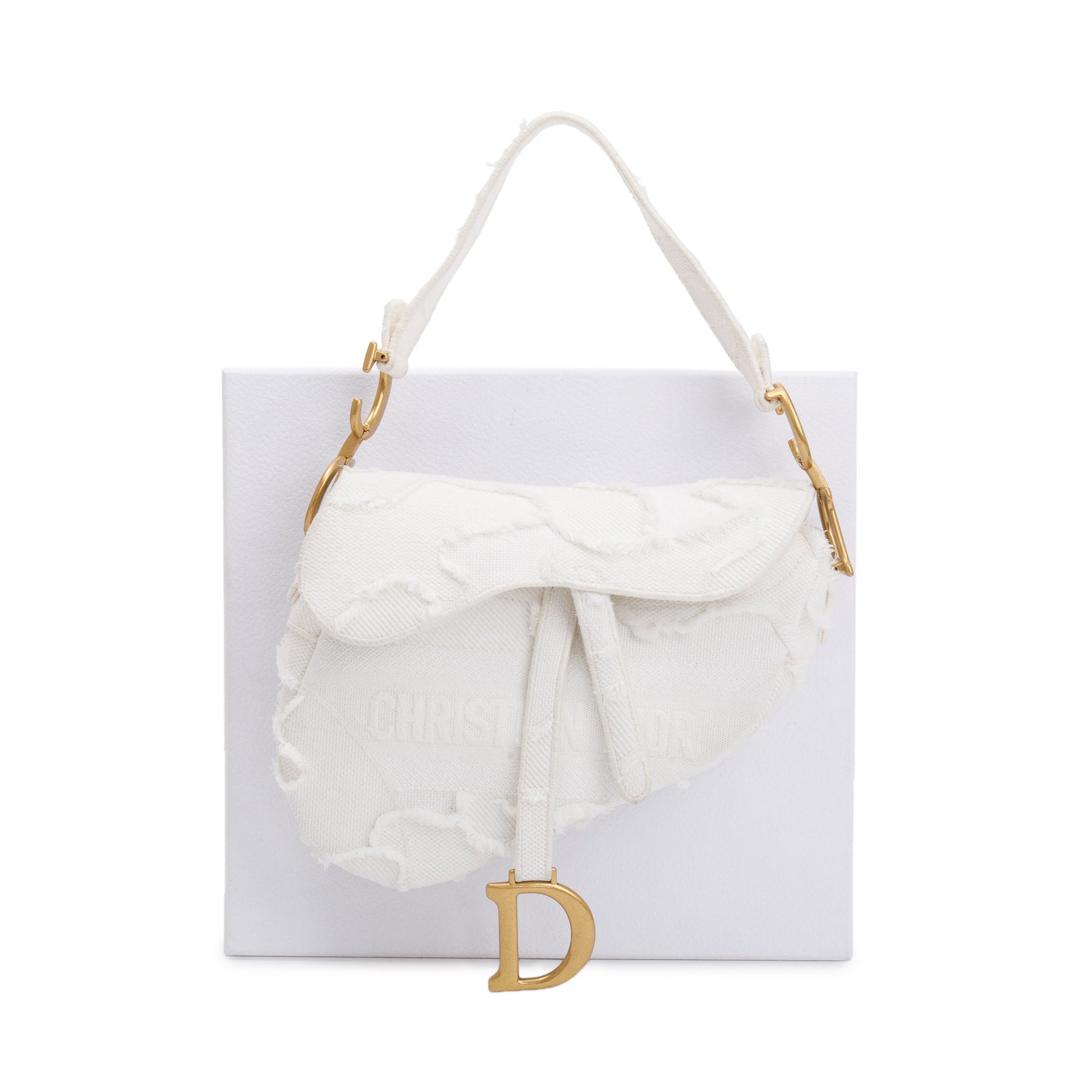 Dior Christian Embroidered Camouflage Medium Saddle Bag Canvas White Travel Bag