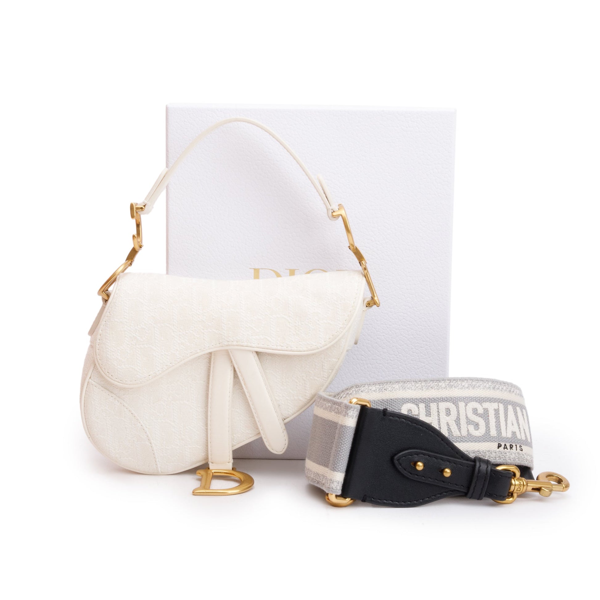 Dior Christian Oblique Saddle Bag White Mini Travel Bag