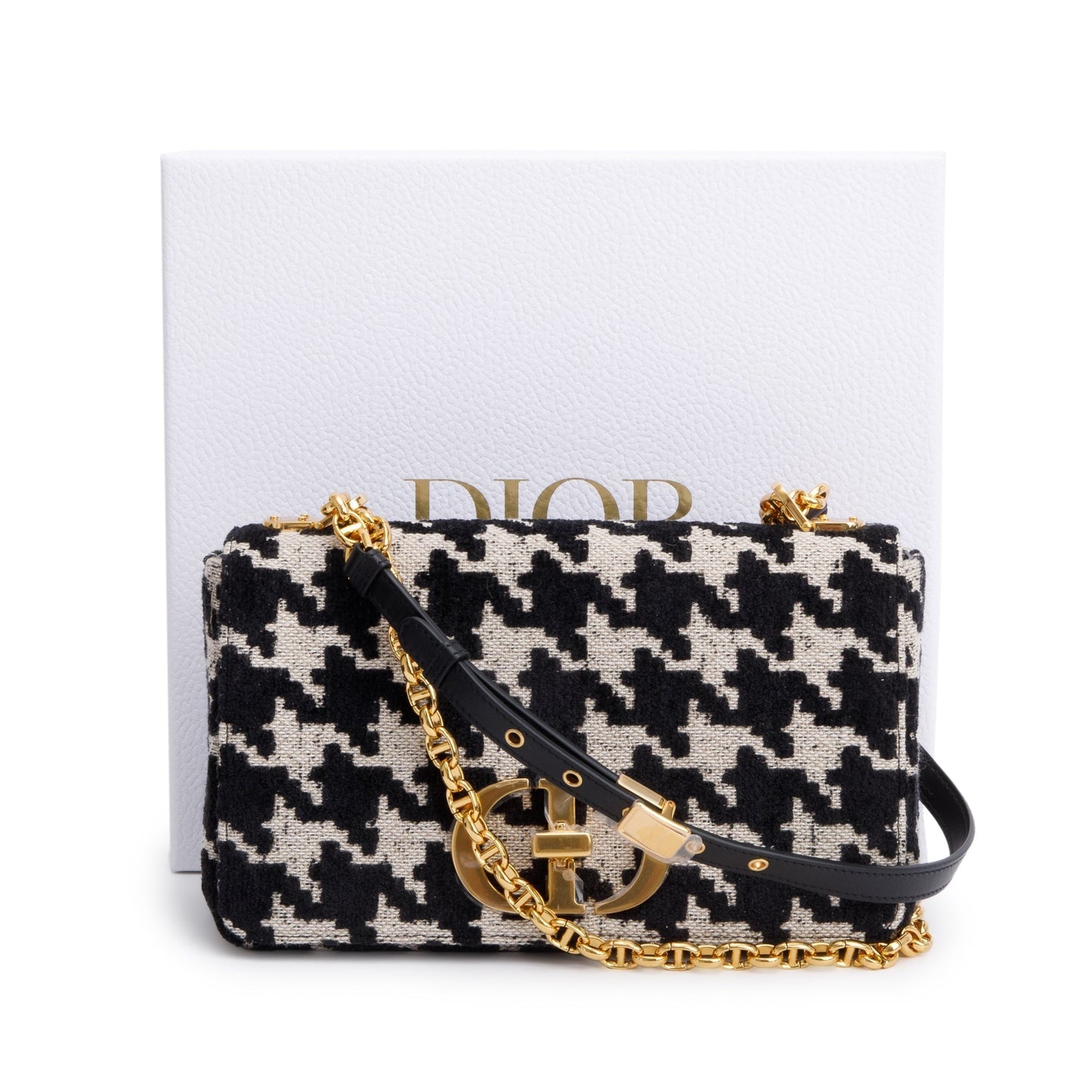Dior Christian Technical Macro Houndstooth Medium Caro Bag Canvas Black Travel Bag