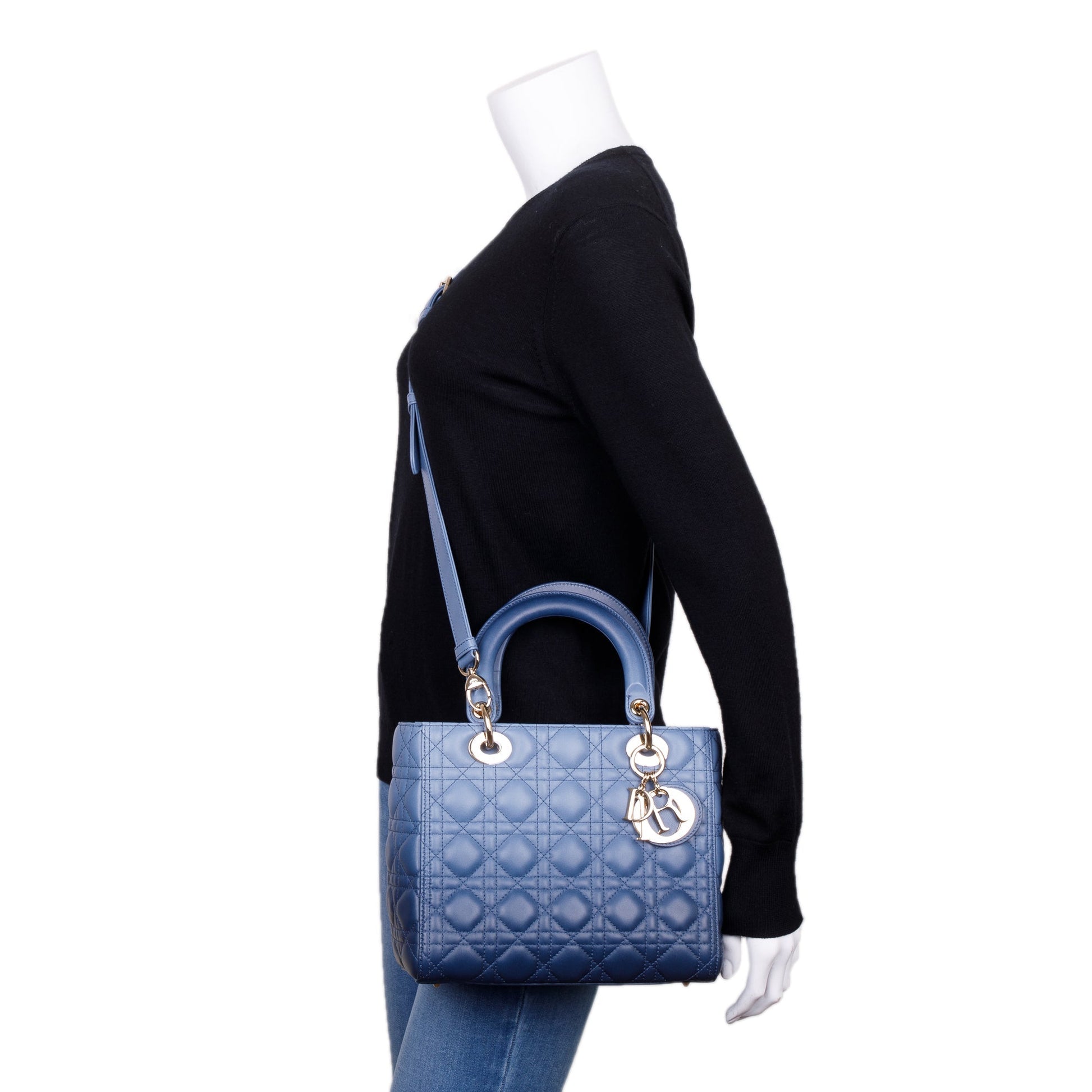 Dior Christian Gradient Lady Bag Leather Blue Travel Bag
