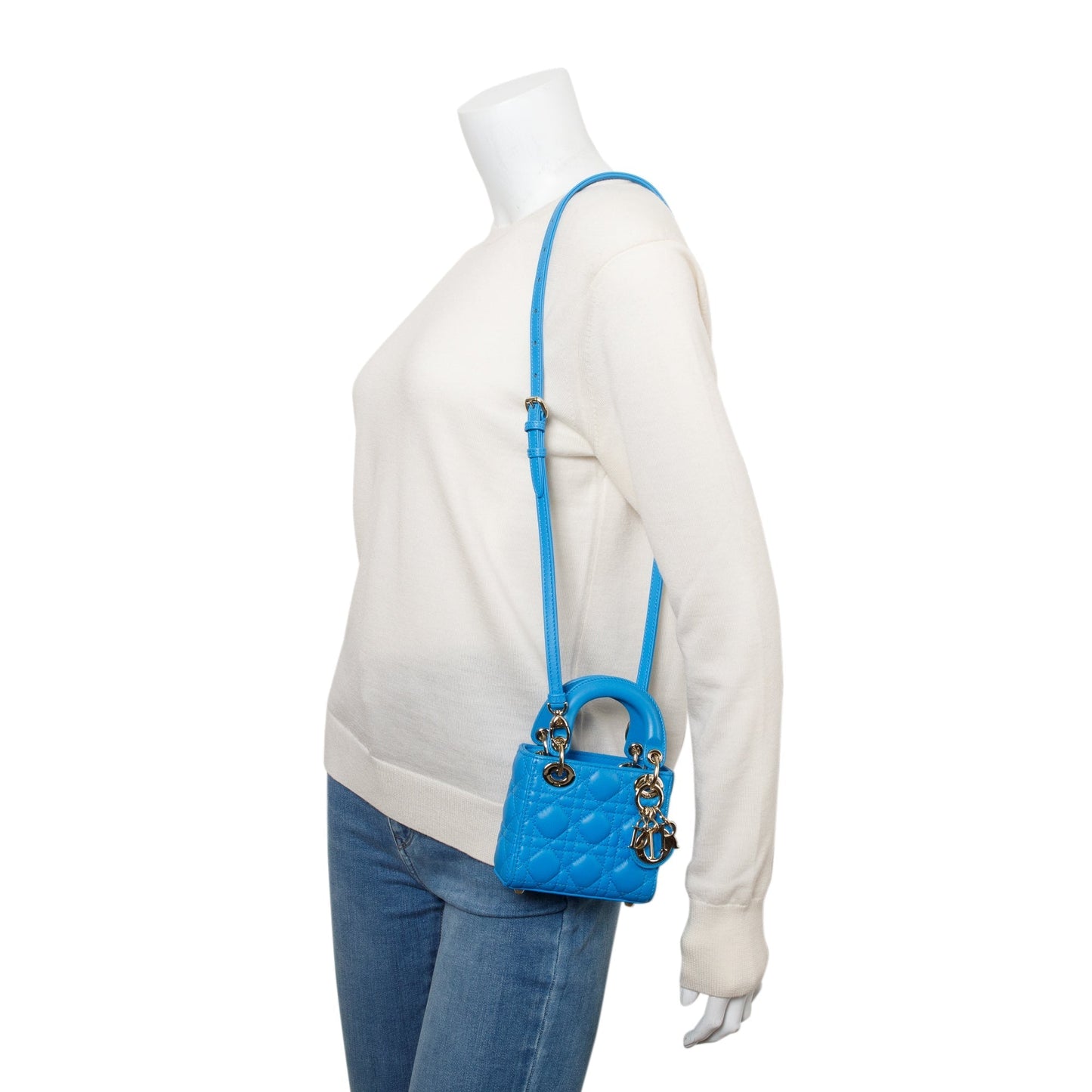 Dior Christian Micro Lady Bag Leather Blue Travel Bag