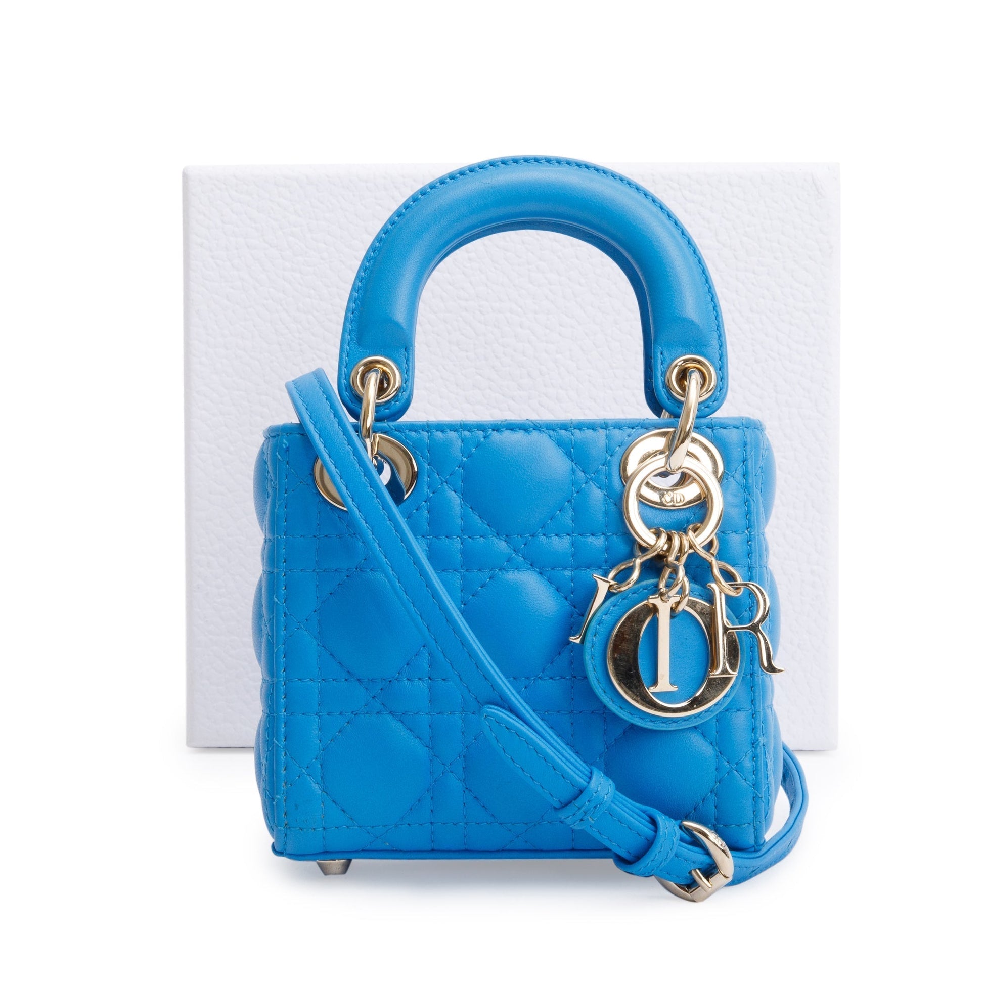 Dior Christian Micro Lady Bag Leather Blue Travel Bag