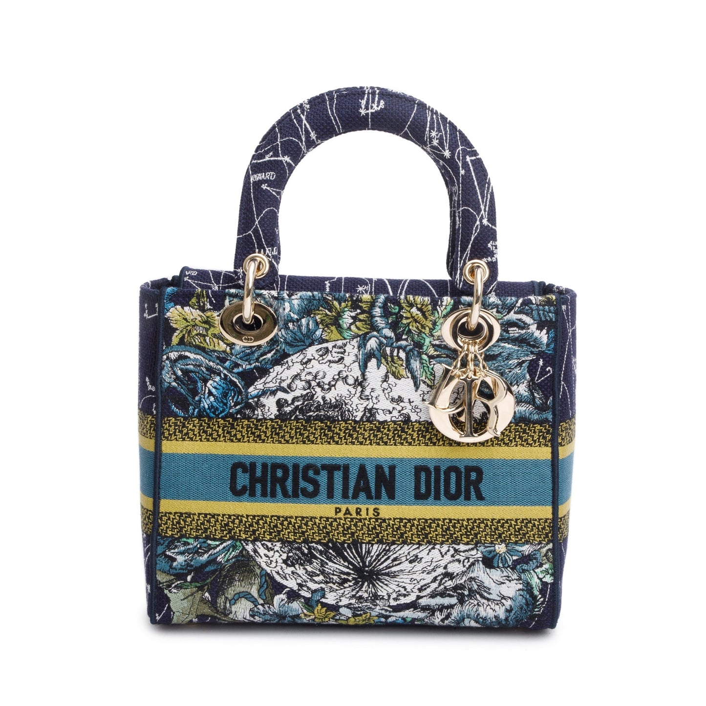 Dior Christian Multicolor Zodiac Embroidery Lady D Lite Blue Medium Travel Bag