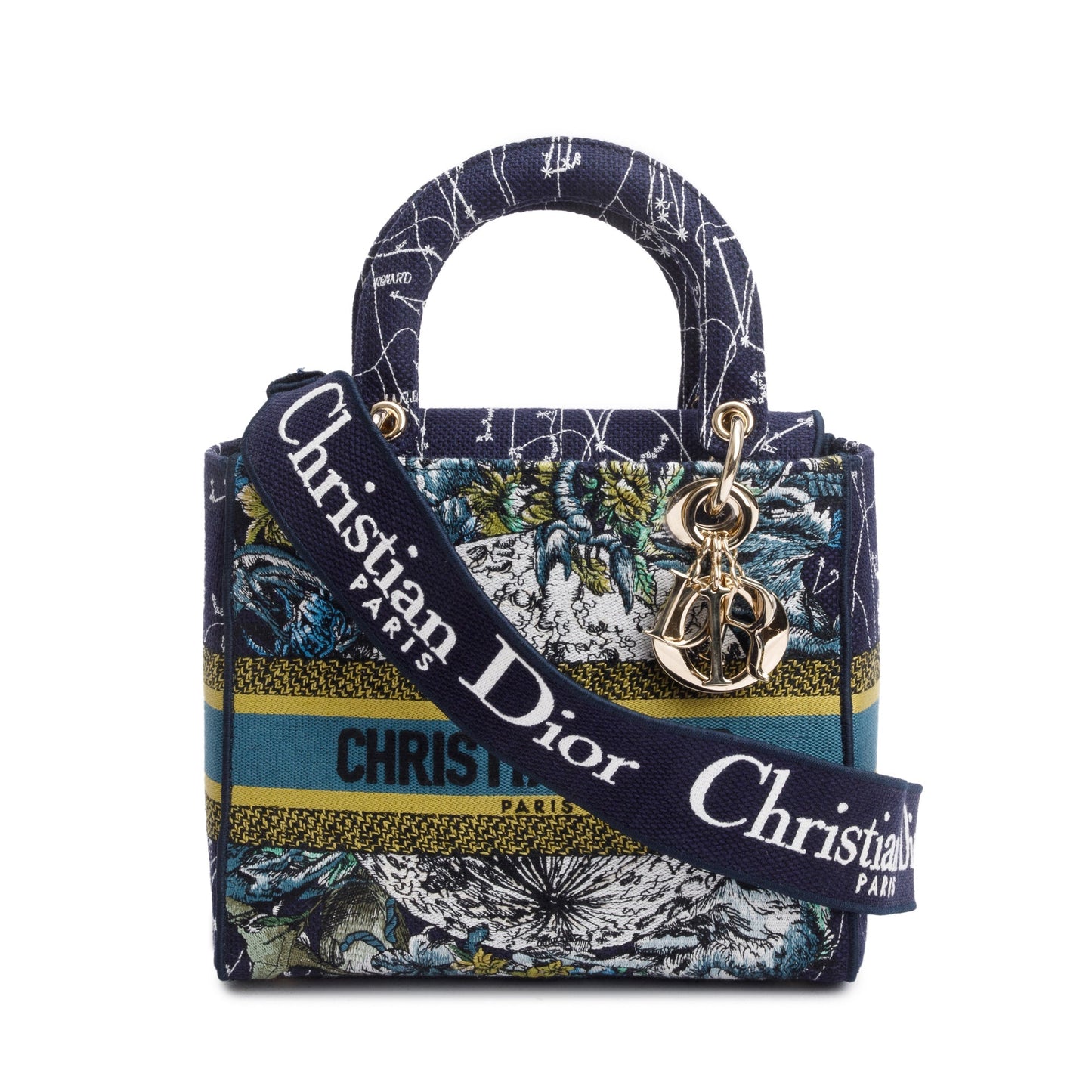 Dior Christian Multicolor Zodiac Embroidery Lady D Lite Blue Medium Travel Bag