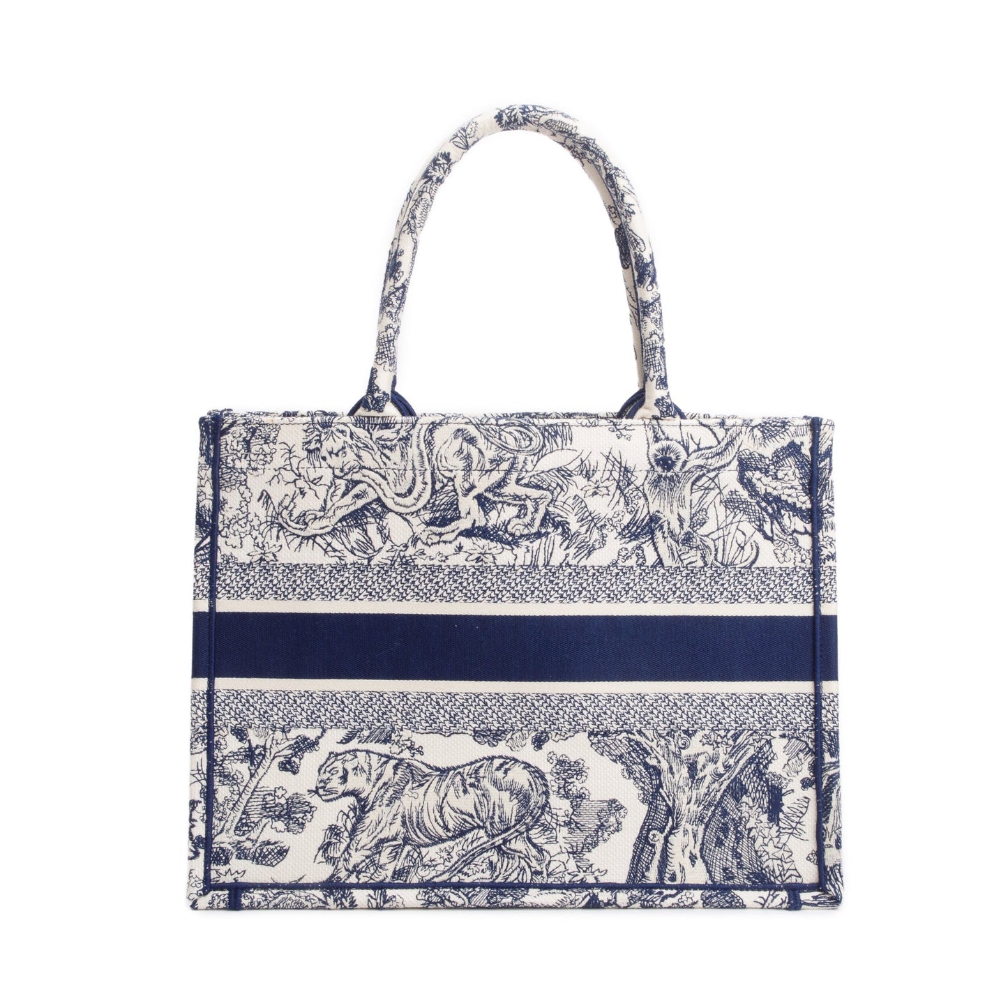 Dior Christian Ecru And Toile De Juy iviera Blue Medium Tote Bag