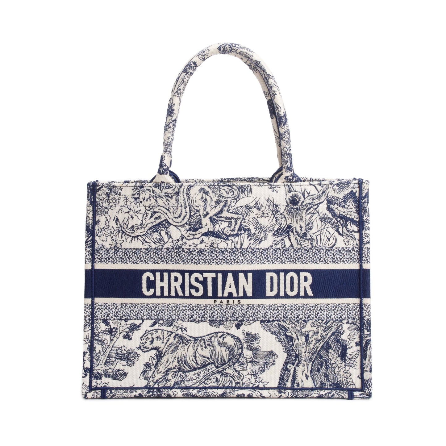 Dior Christian Ecru And Toile De Juy iviera Blue Medium Tote Bag