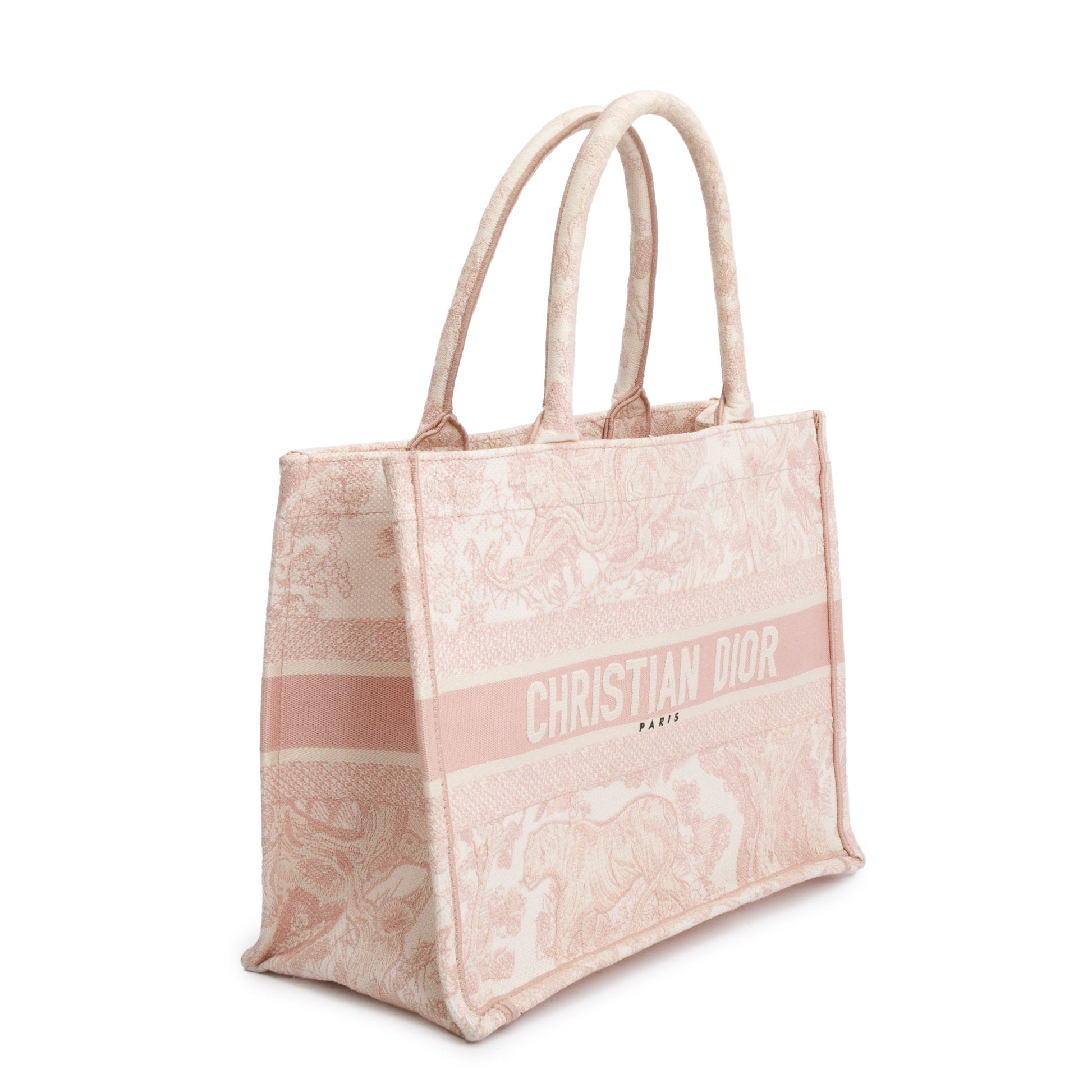Dior Christian Ecru And Toile De Jouy Embroidery Pink Medium Tote Bag