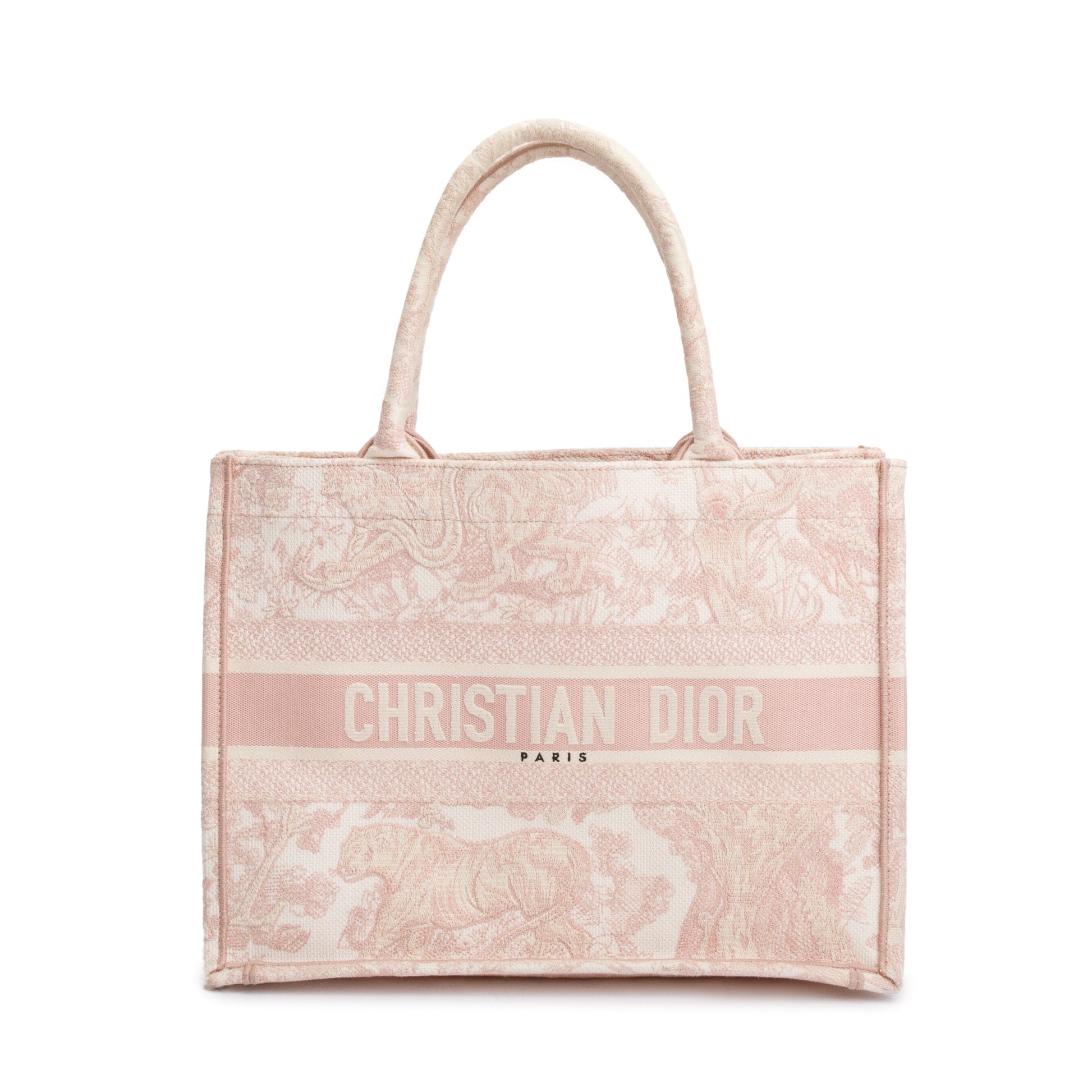 Dior Christian Ecru And Toile De Jouy Embroidery Pink Medium Tote Bag
