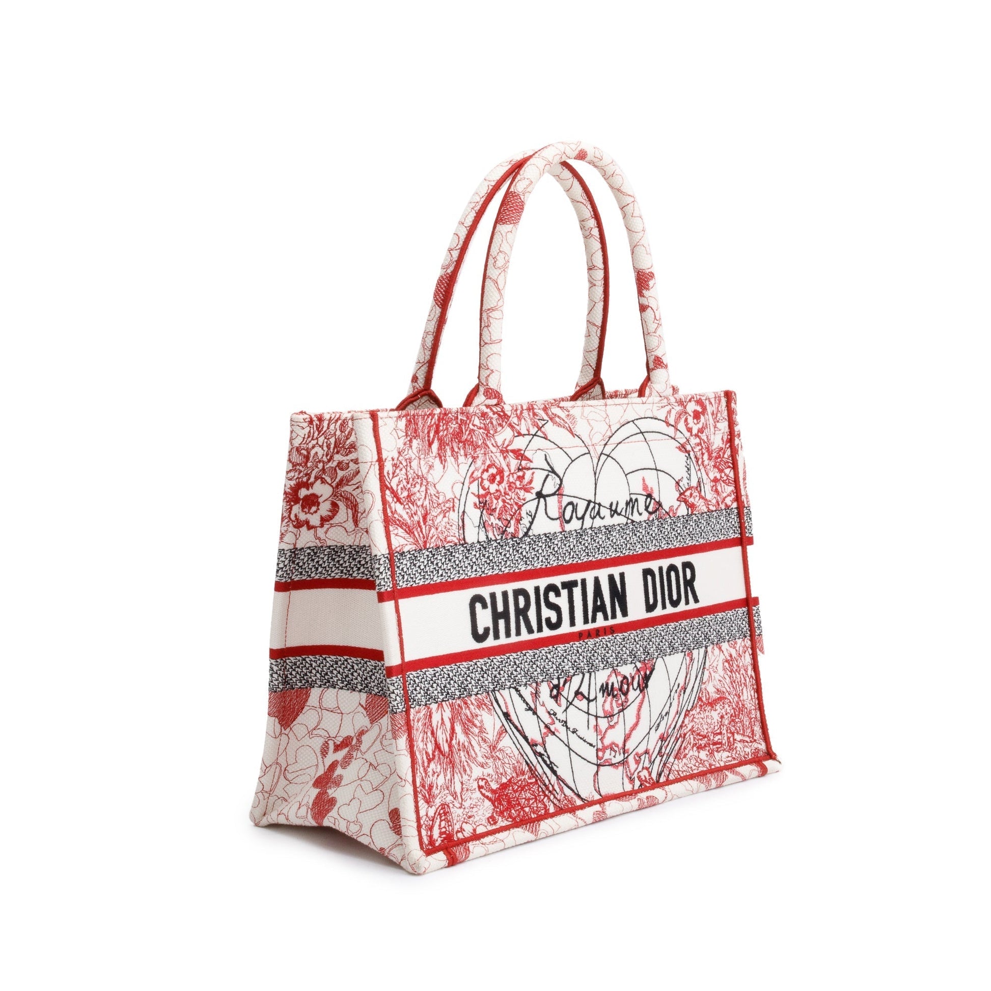 Dior Christian & Royaume D'Amour Embroidery Book Tote White Red Tote Bag