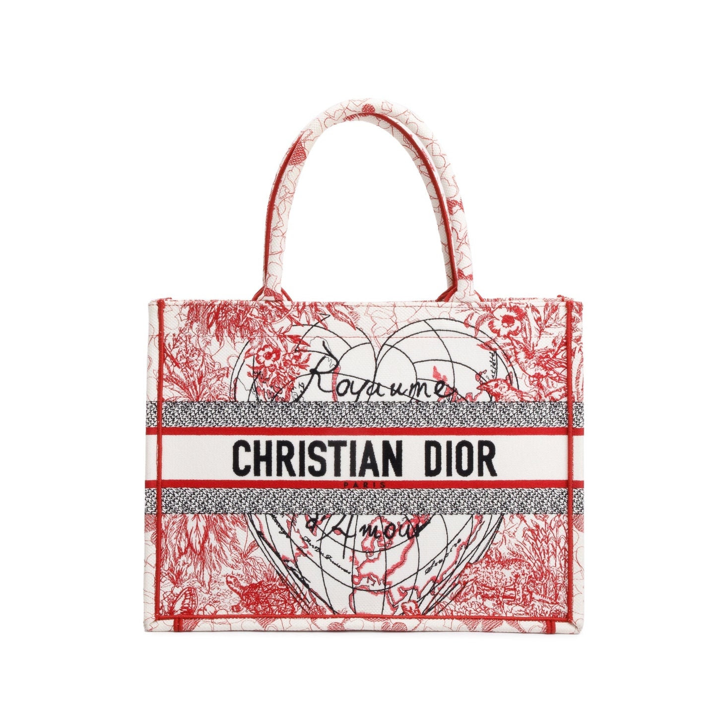 Dior Christian & Royaume D'Amour Embroidery Book Tote White Red Tote Bag