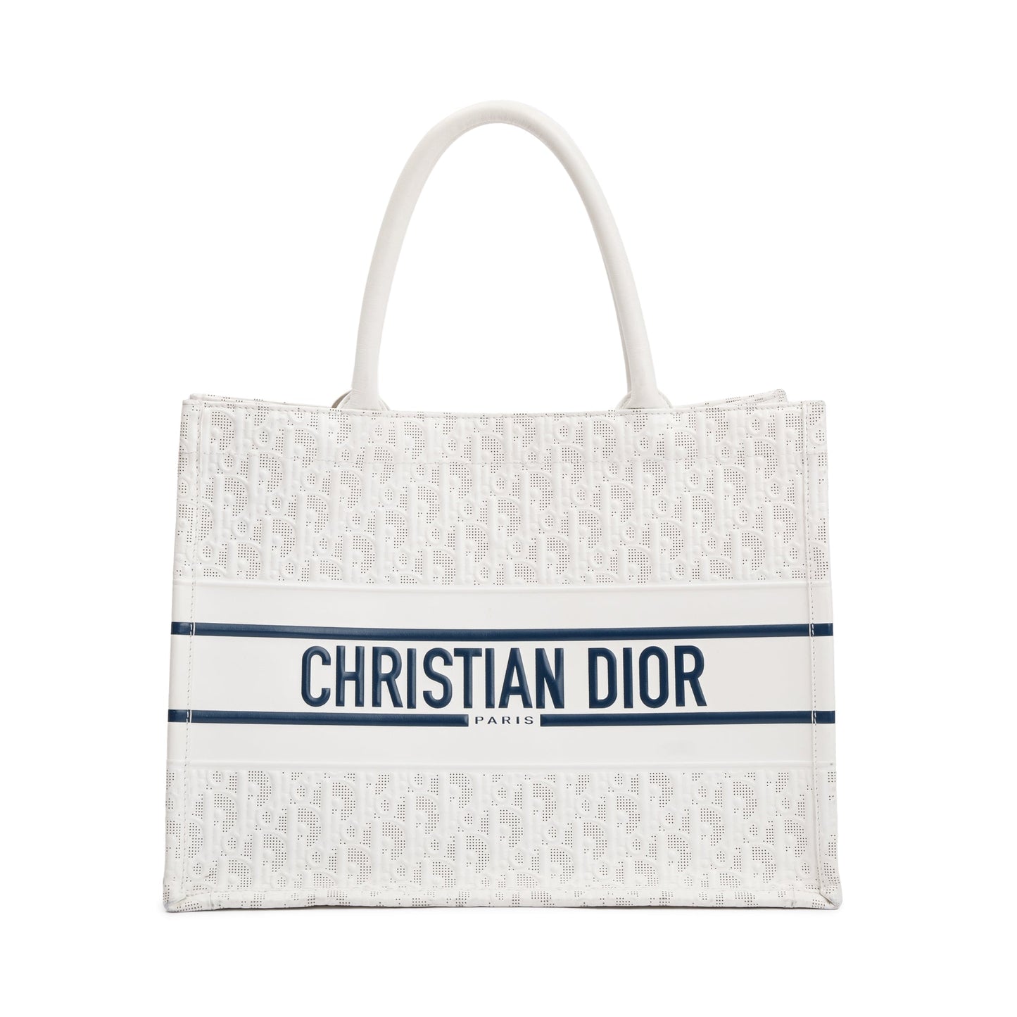 Dior Christian Oblique Embossed Book Tote Handbag Leather White Tote Bag