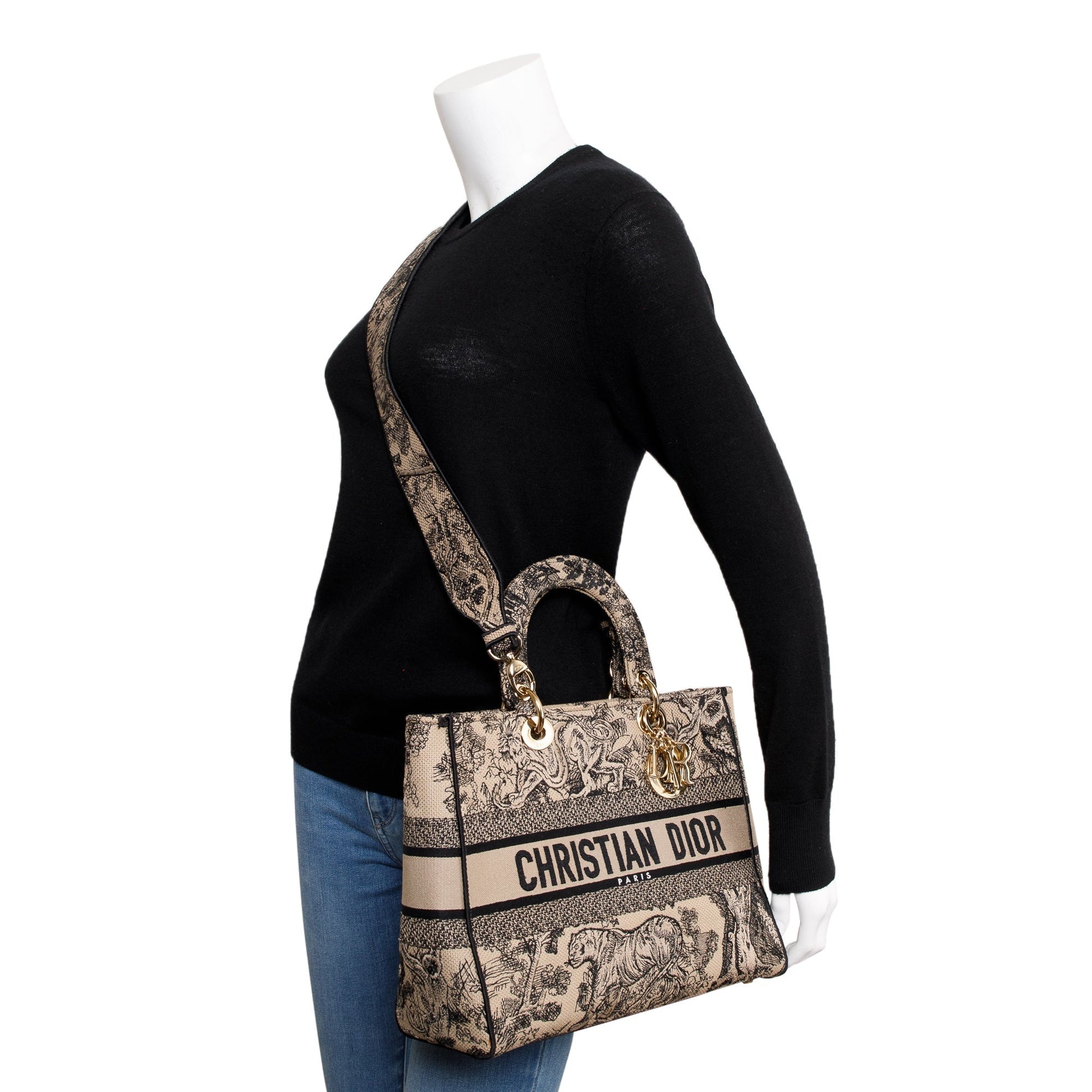 Dior Christian & Toile De Jouy Soleil Embroidery Black Beige Travel Bag