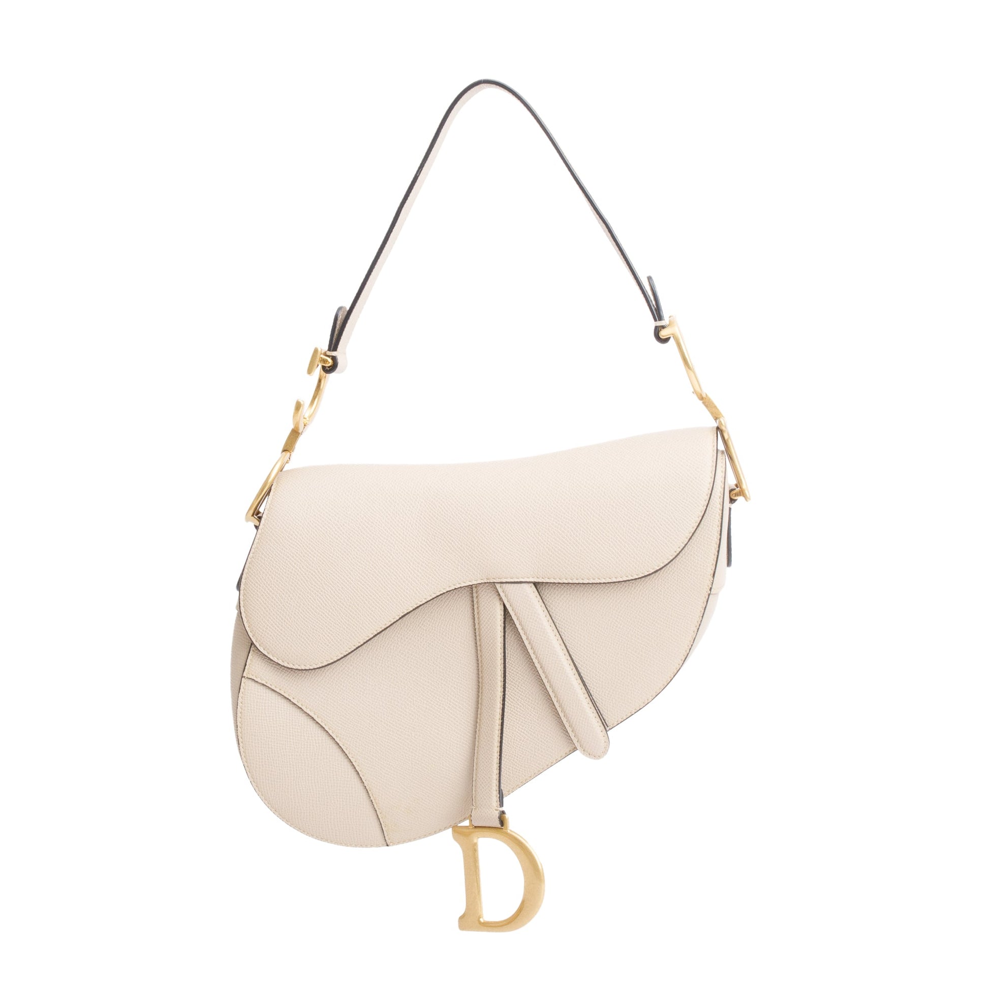 Dior Christian Grained Calfskin Saddle Bag Leather Beige Travel Bag