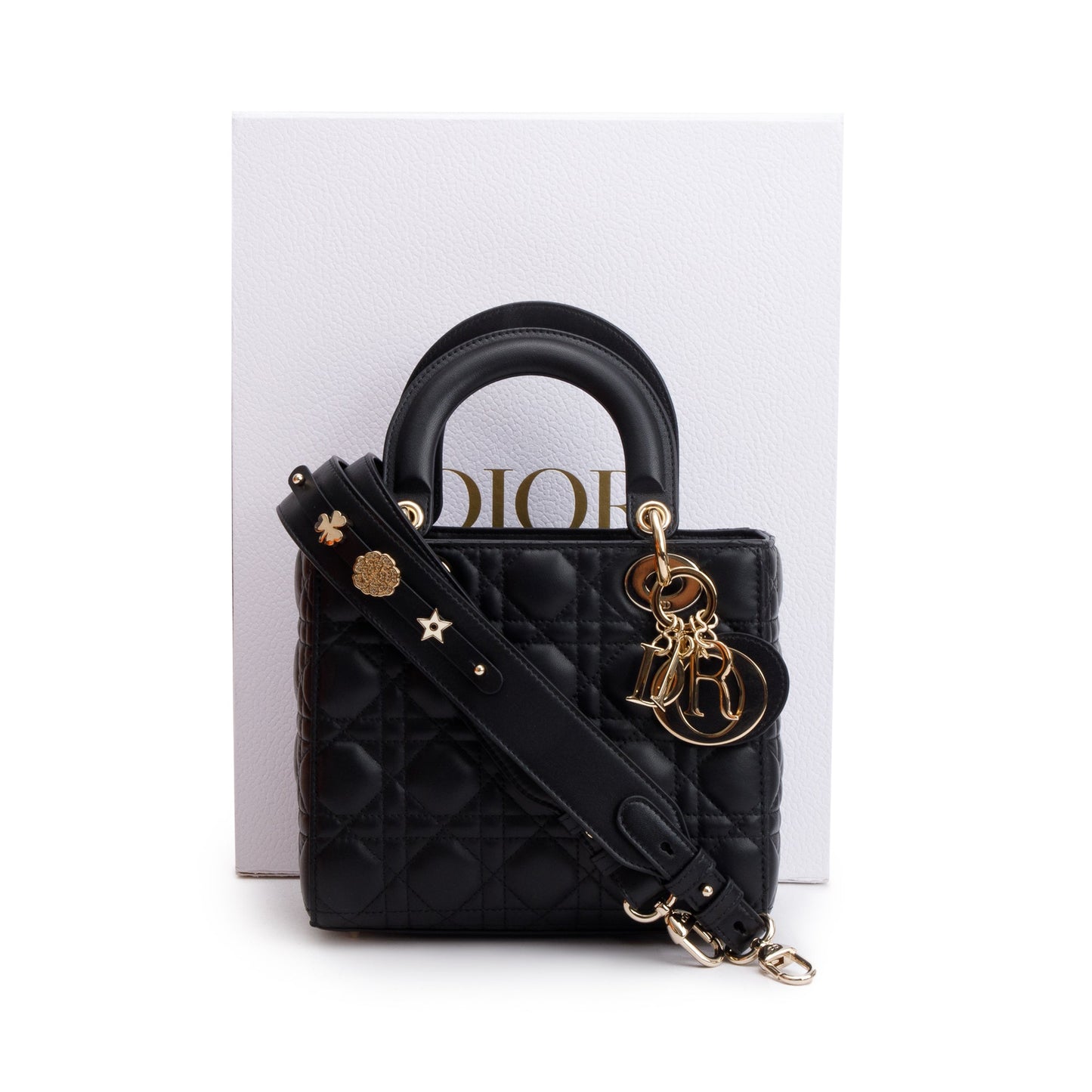 Dior Christian Cannage Lambskin Lady Bag Leather Black Travel Bag