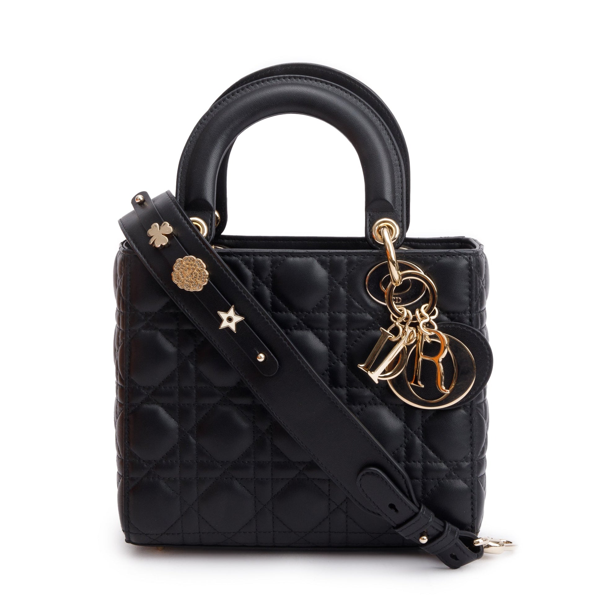 Dior Christian Cannage Lambskin Lady Bag Leather Black Travel Bag