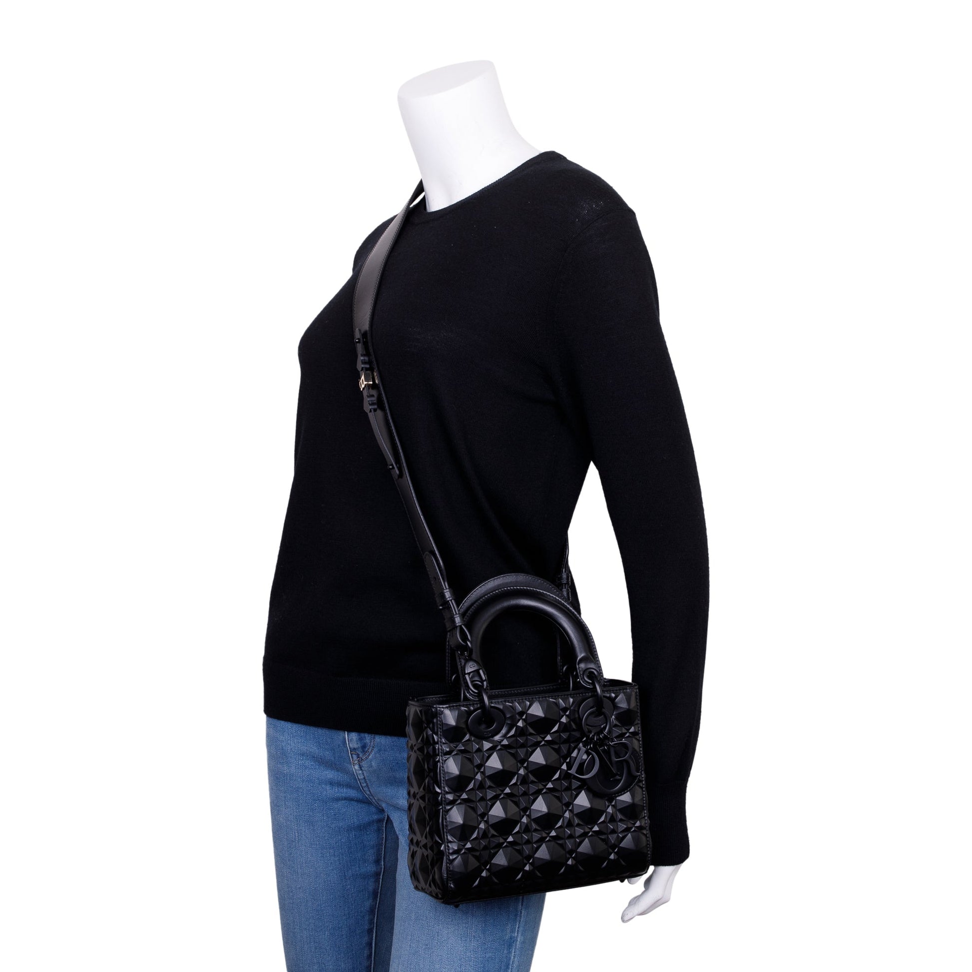 Dior Christian Diamond Motif Cannage Lady My Abc Leather Black Travel Bag