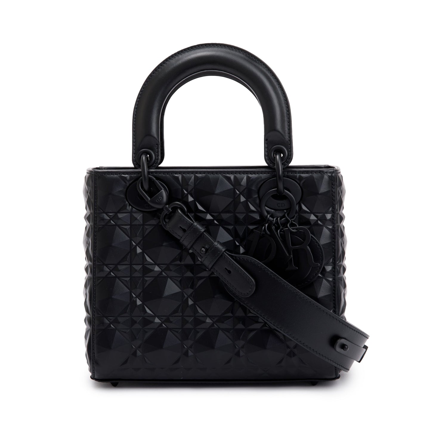 Dior Christian Diamond Motif Cannage Lady My Abc Leather Black Travel Bag