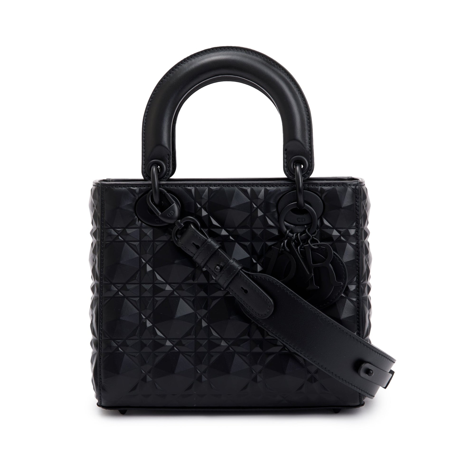 Dior Christian Diamond Motif Cannage Lady My Abc Leather Black Travel Bag