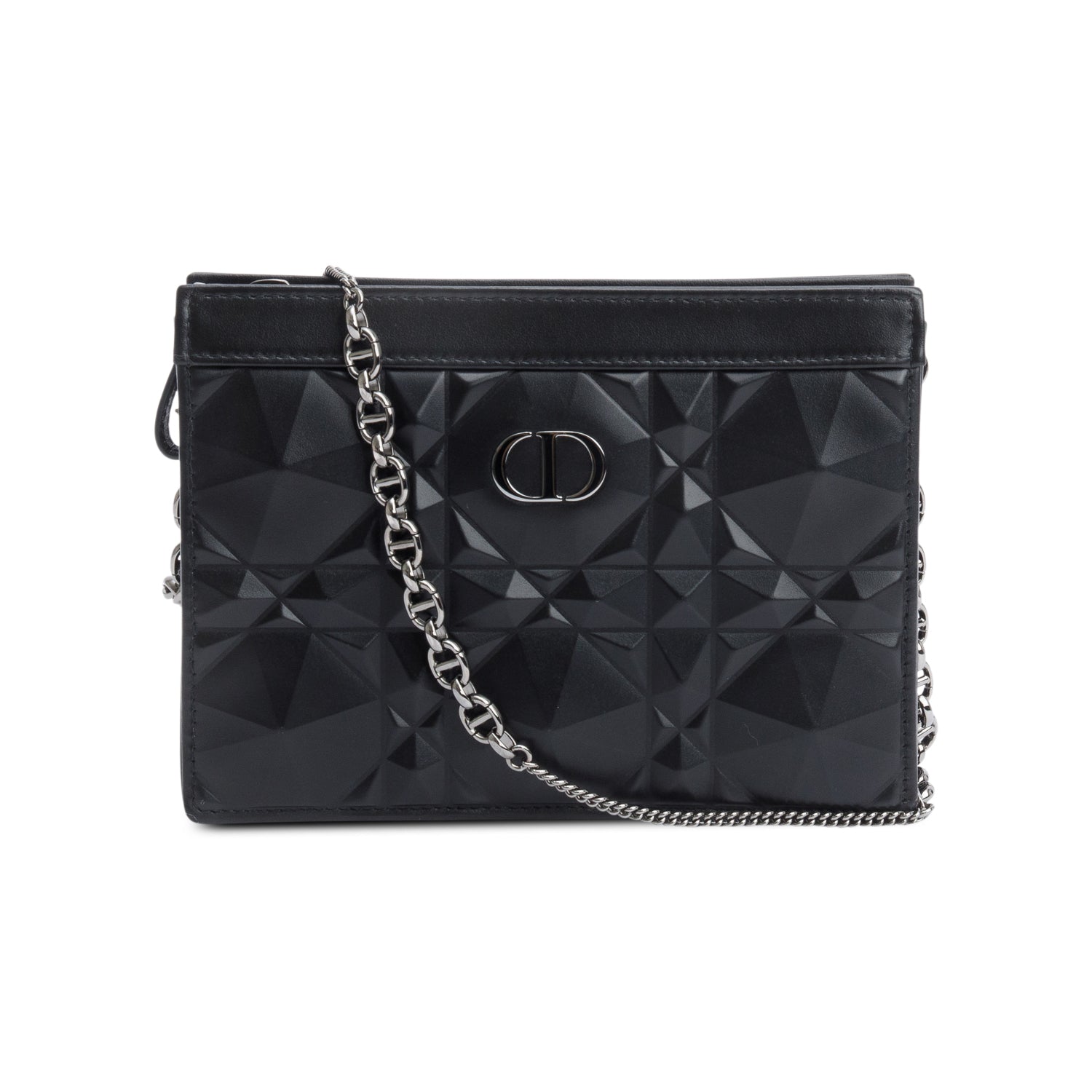 Dior Christian Macrocannage Diamond Caro Pouch With Handbag Quilted Black Travel Bag