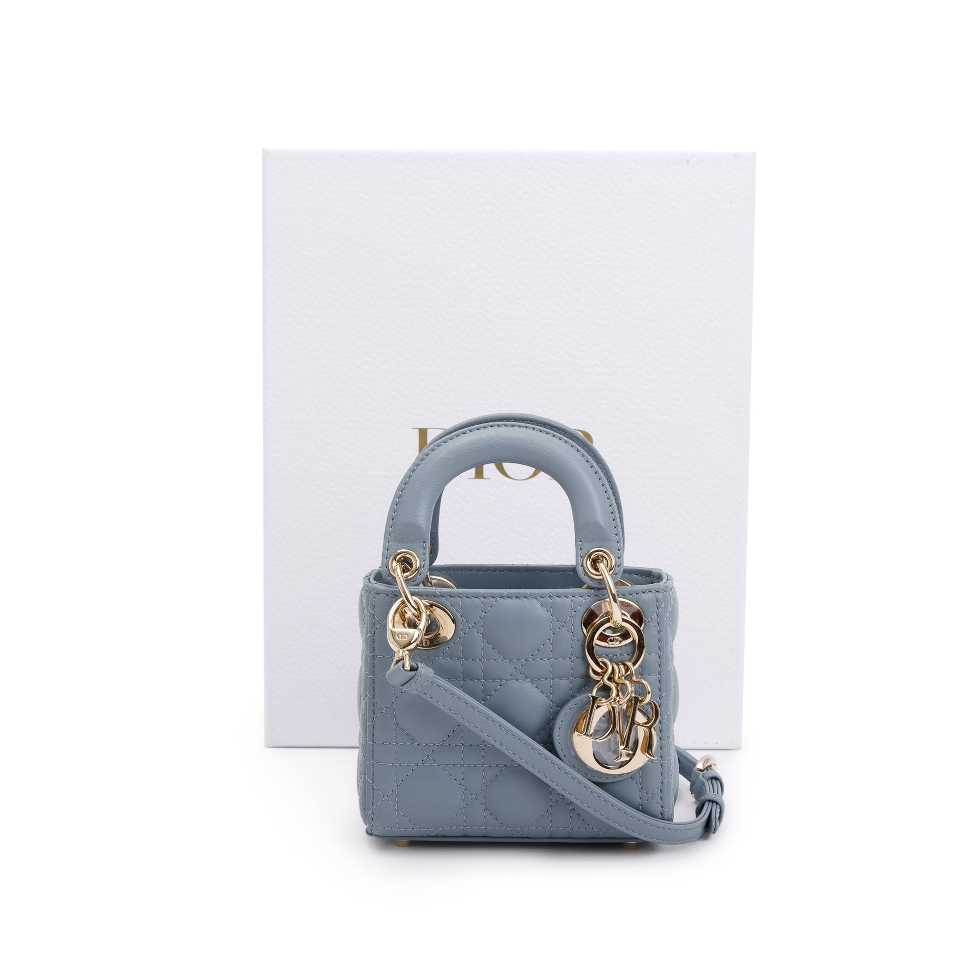 Dior Christian Cannage Lambskin Micro Lady Bag Leather Blue Travel Bag