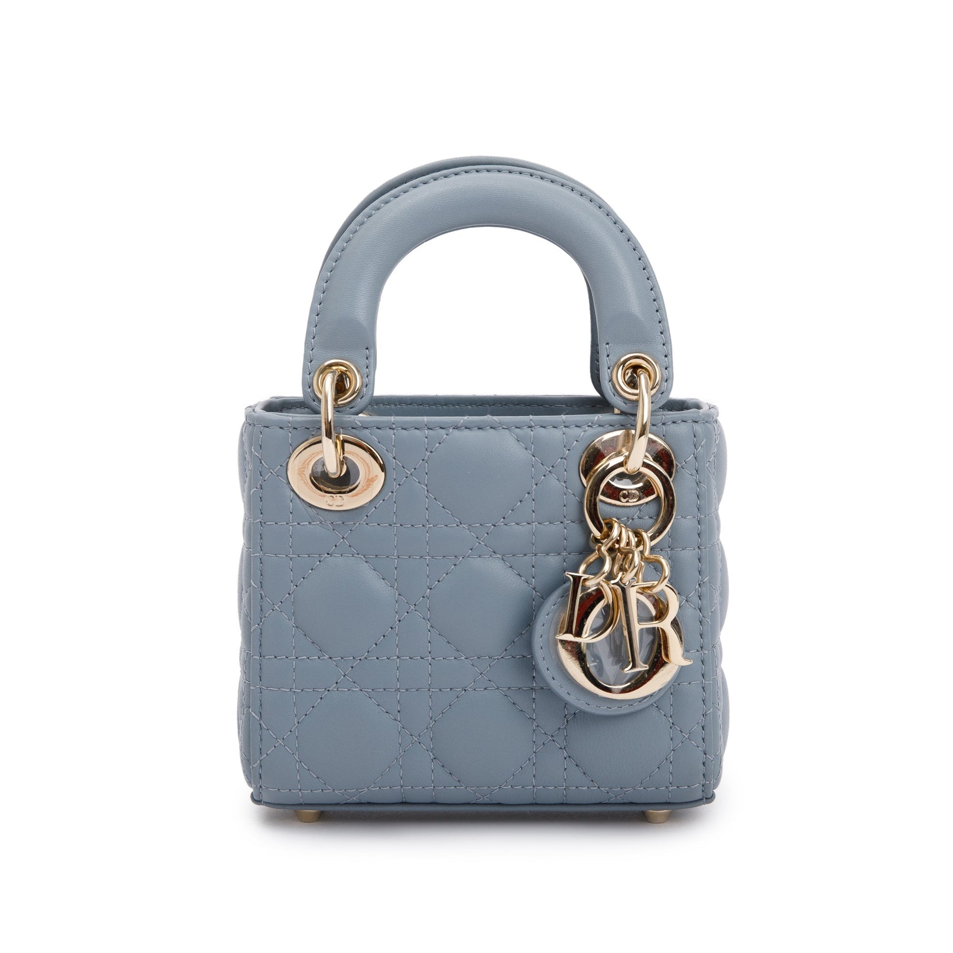 Dior Christian Cannage Lambskin Micro Lady Bag Leather Blue Travel Bag