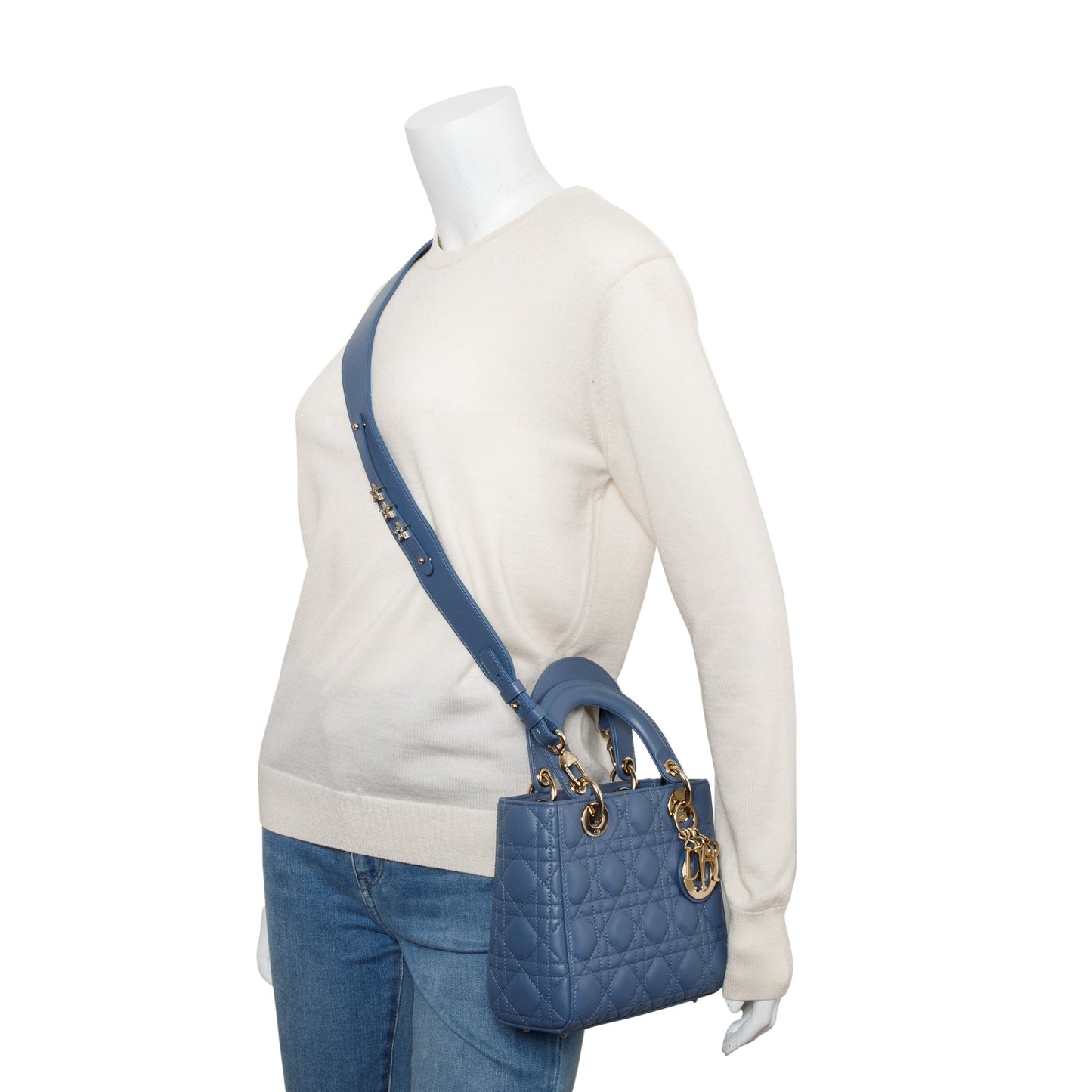 Dior Christian Cannage Lambskin Lady Bag Leather Blue Travel Bag