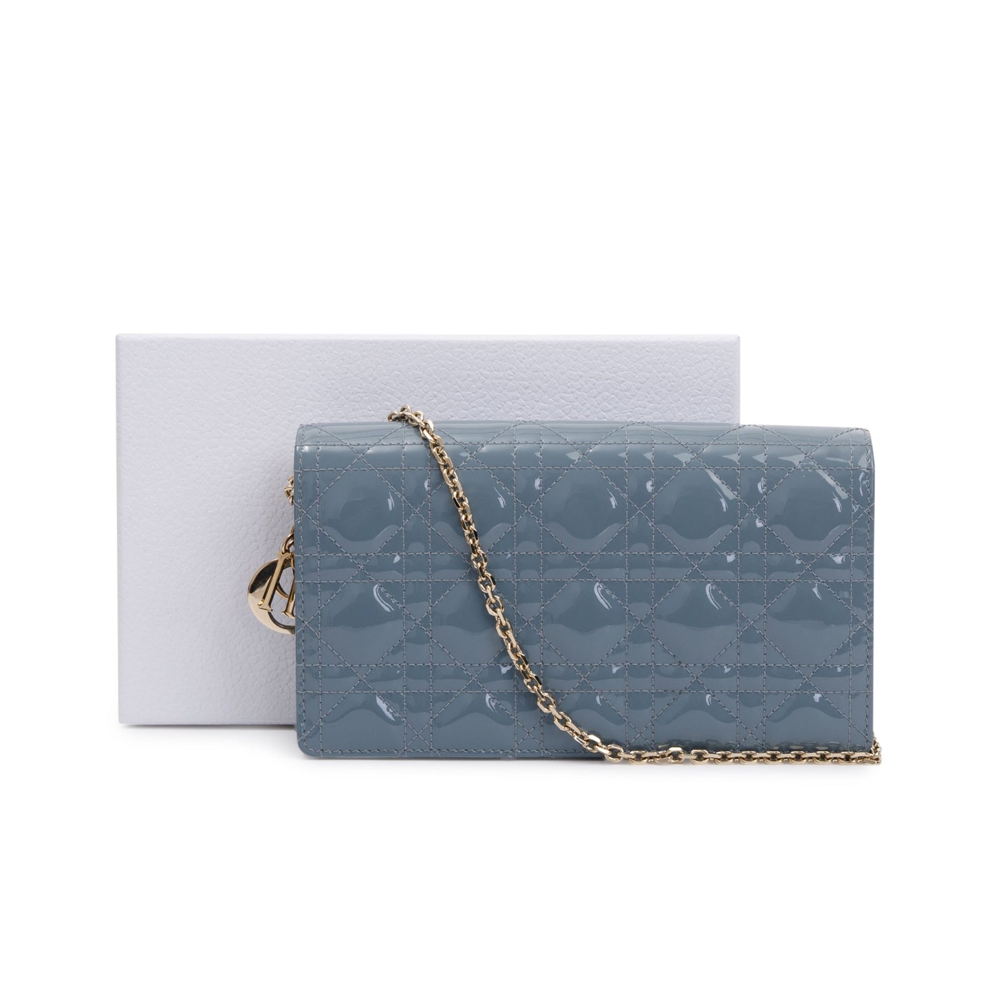 Dior Christian Cloud Patent Lady Pouch Handbag Leather Blue Travel Bag