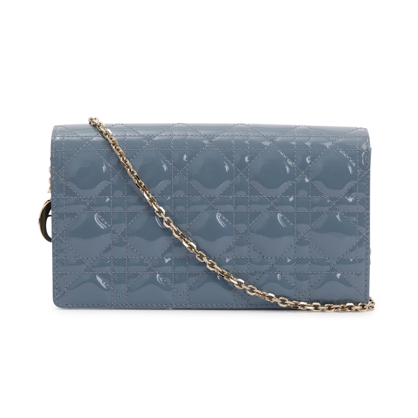 Dior Christian Cloud Patent Lady Pouch Handbag Leather Blue Travel Bag