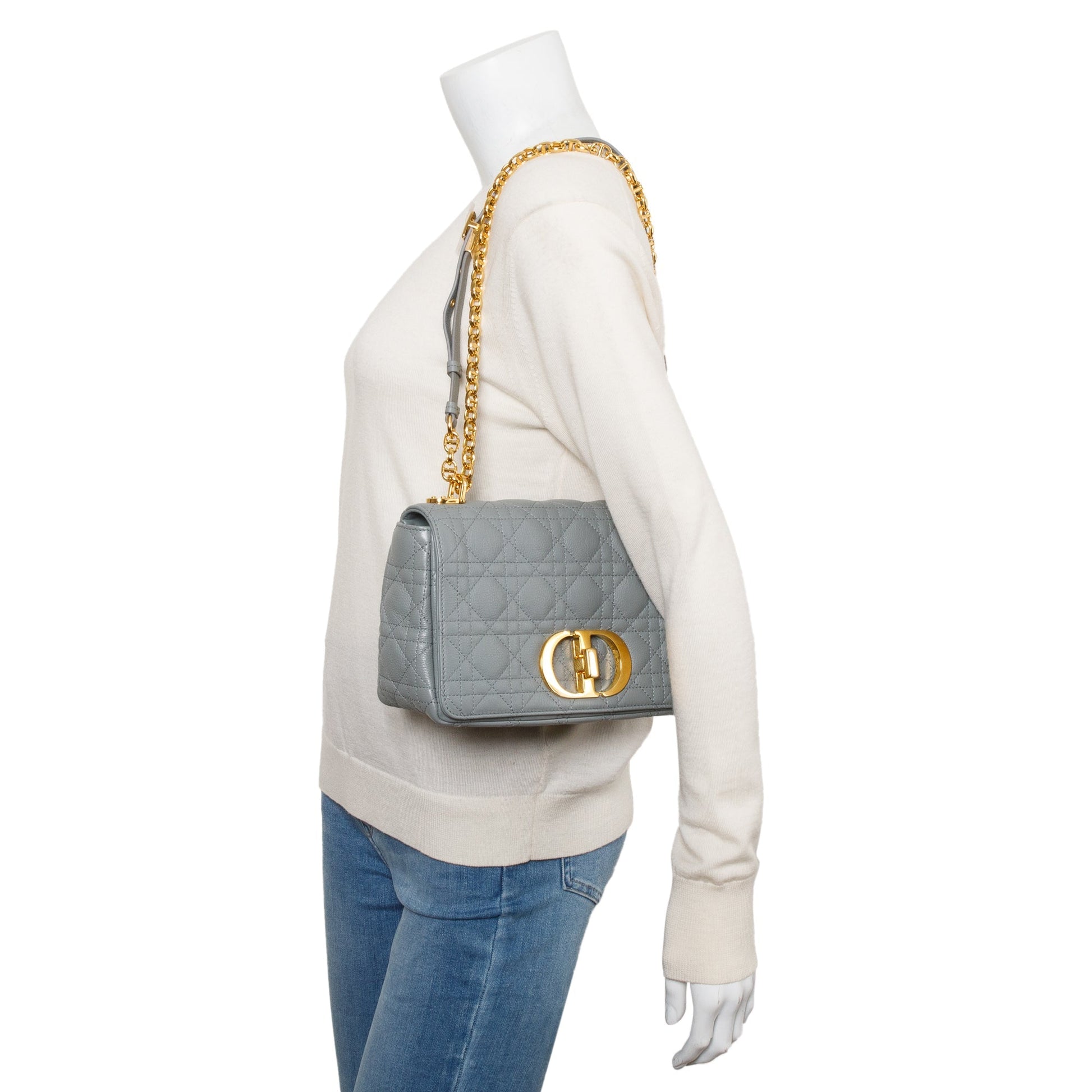 Dior Christian Grey Supple Cannage Calfskin Caro Bag Leather Medium Travel Bag