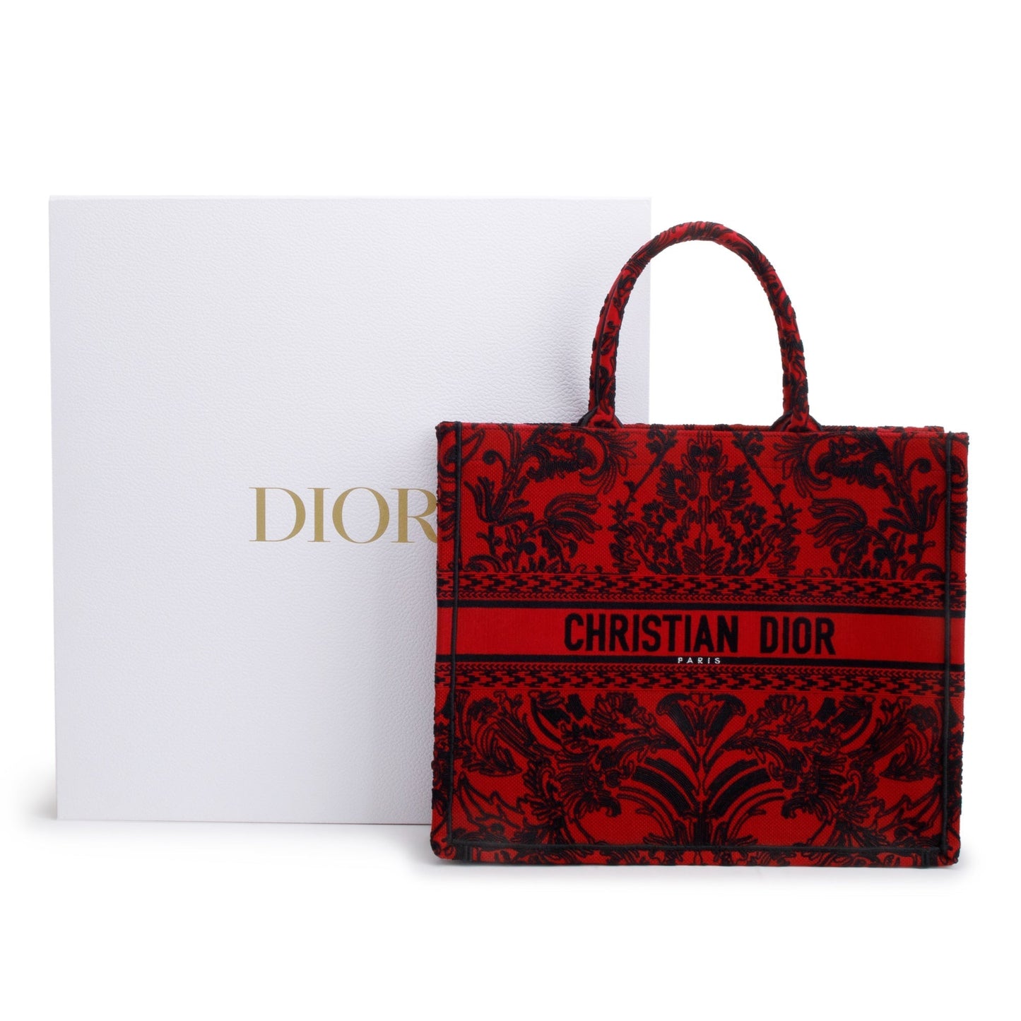 Dior Christian Large And Toile De Jouy Embroidery Canvas Black Tote Bag