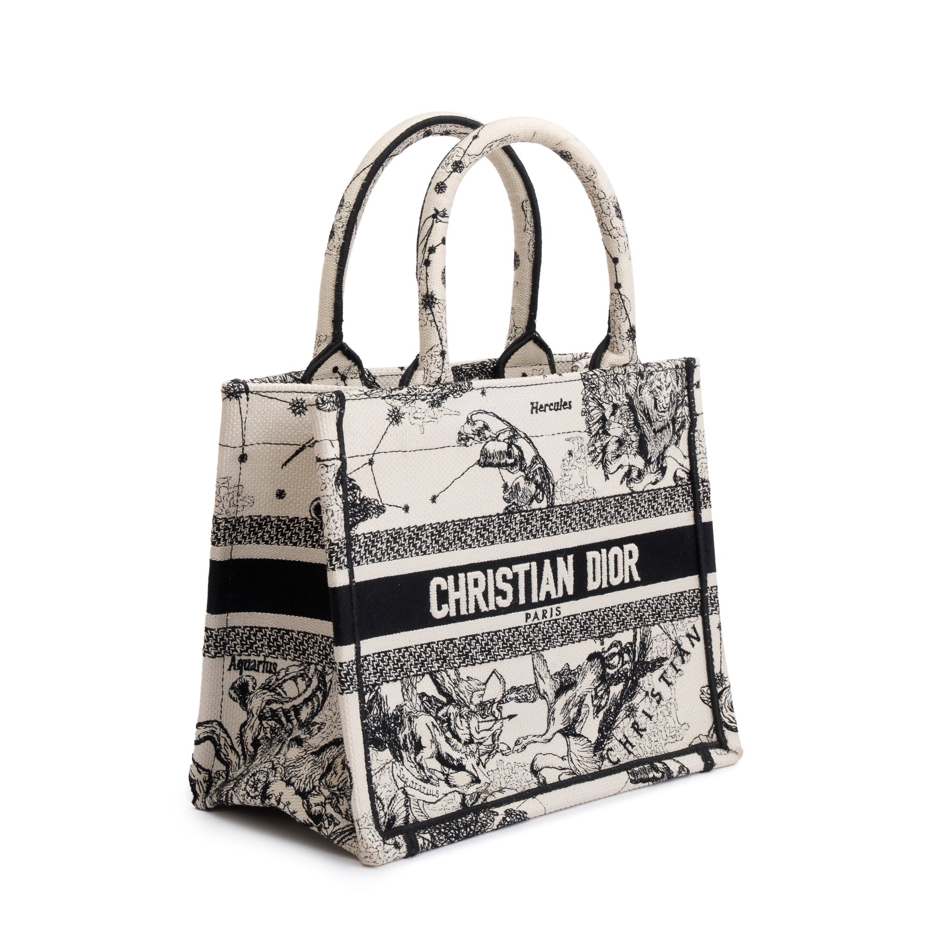 Dior Christian Latte & Toile De Jouy Zodiac Black Small Tote Bag