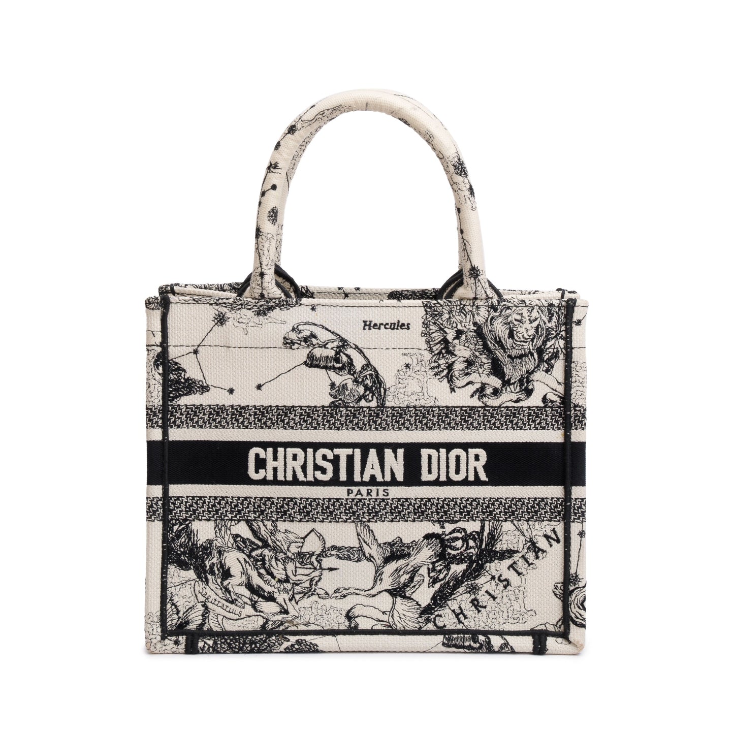 Dior Christian Latte & Toile De Jouy Zodiac Black Small Tote Bag