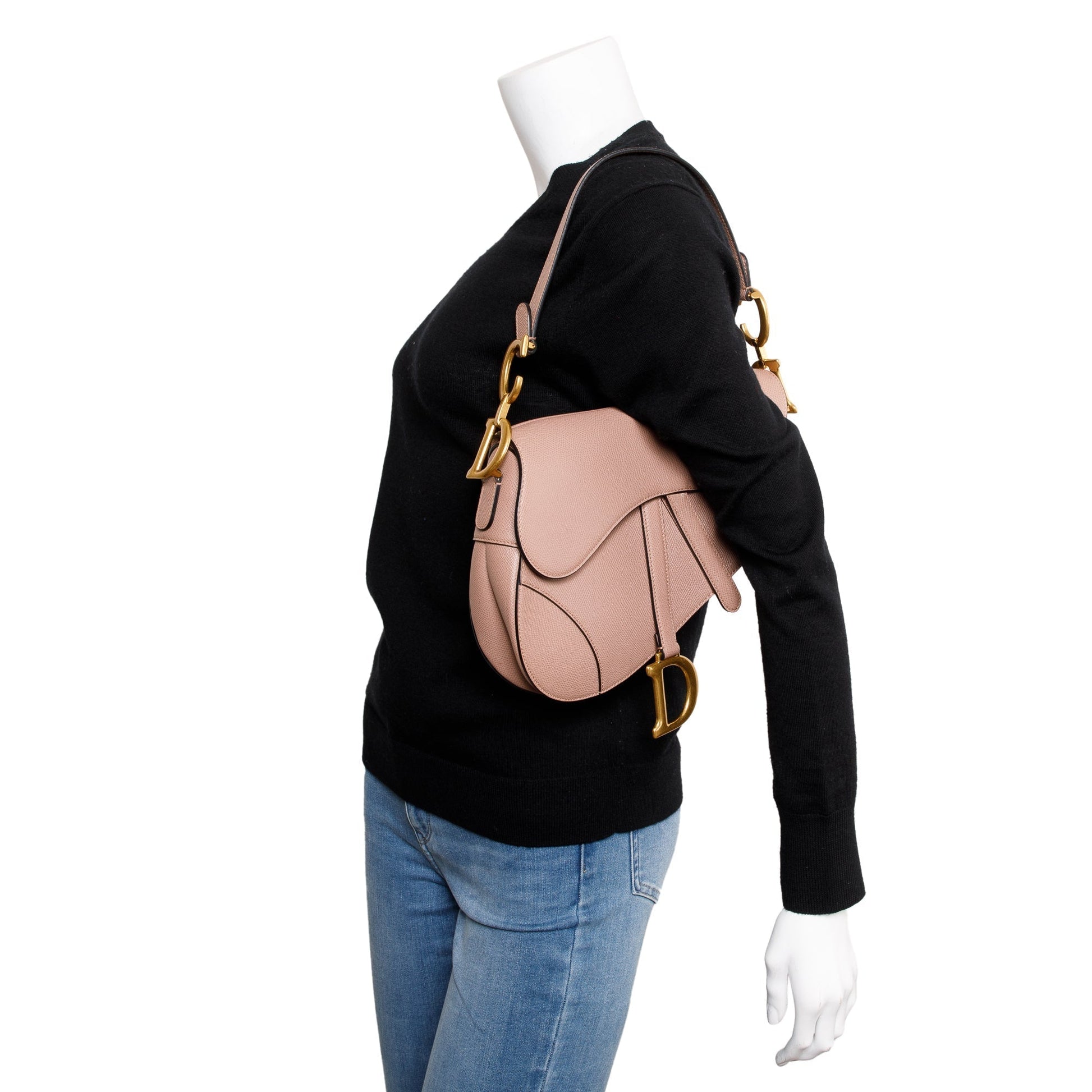 Dior Christian Neutral Grained Calfskin Saddle Bag Leather Medium Travel Bag