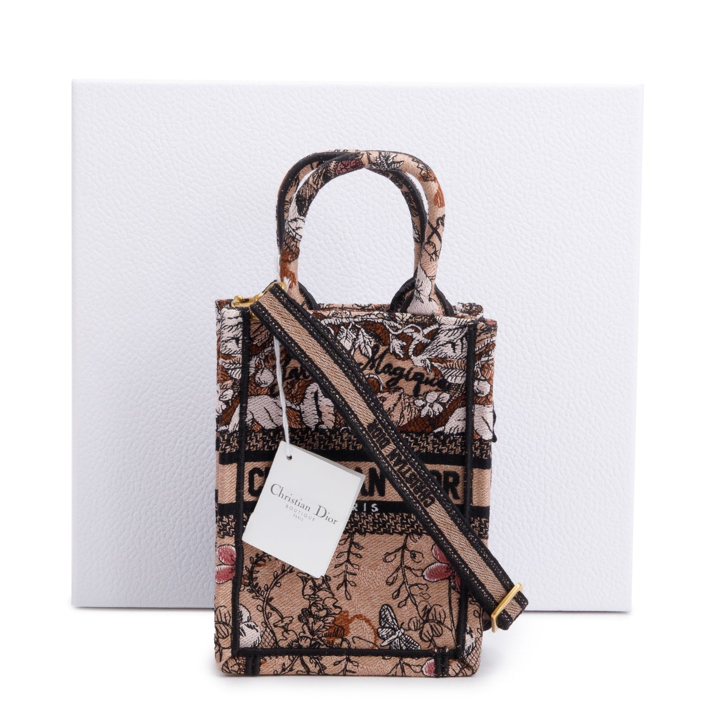 Dior Christian Jardin Magique Embroidered Vertical Book Tote Pink Tote Bag