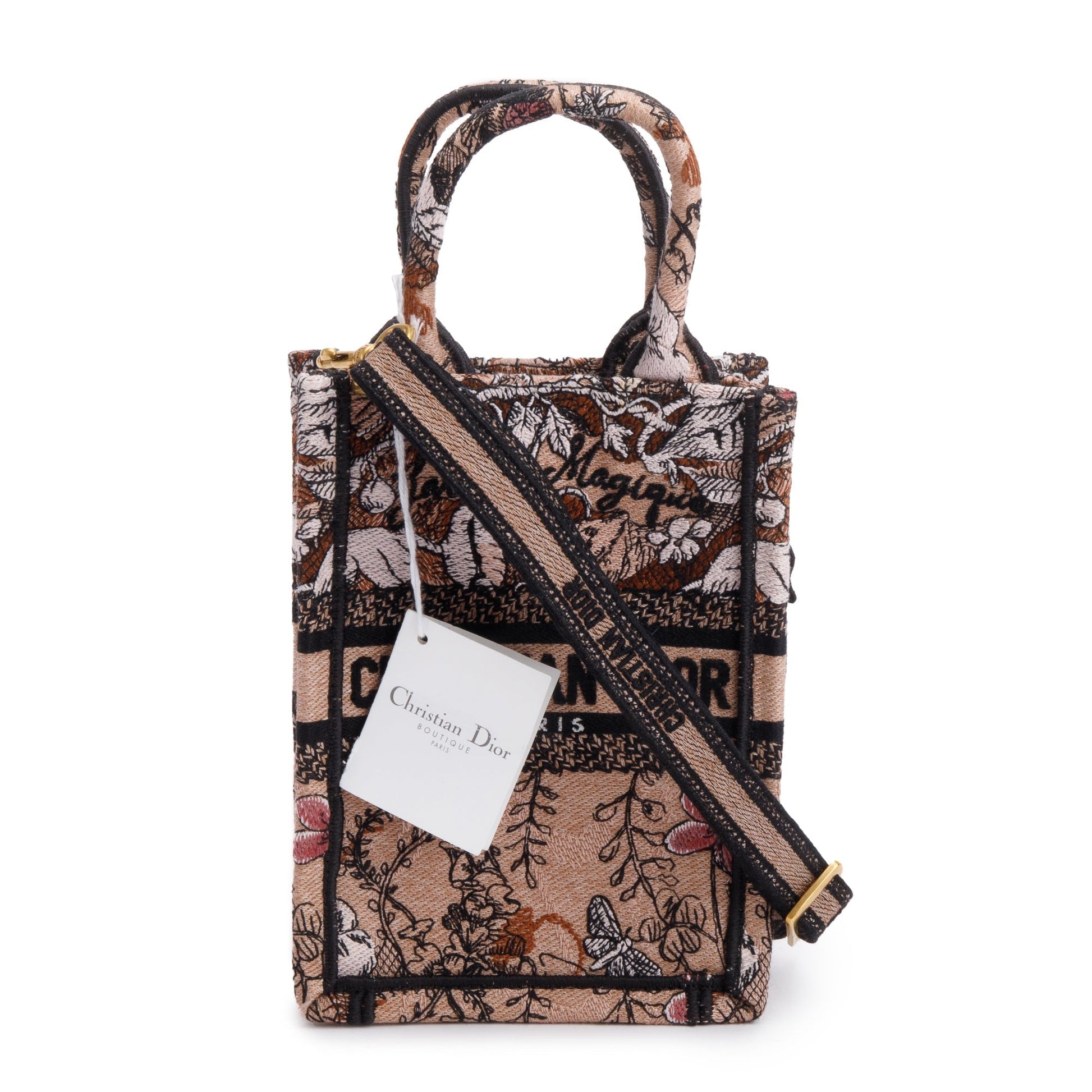 Dior Christian Jardin Magique Embroidered Vertical Book Tote Pink Tote Bag
