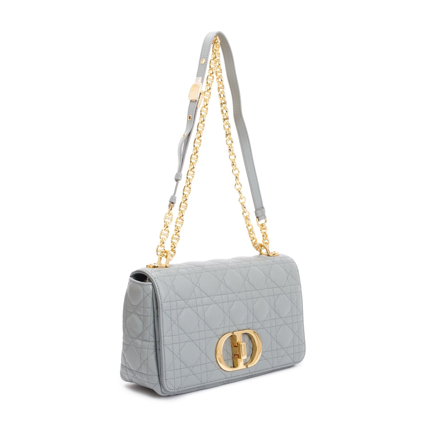 Dior Christian Stone Gray Supple Cannage Calfskin Caro Leather Medium Travel Bag