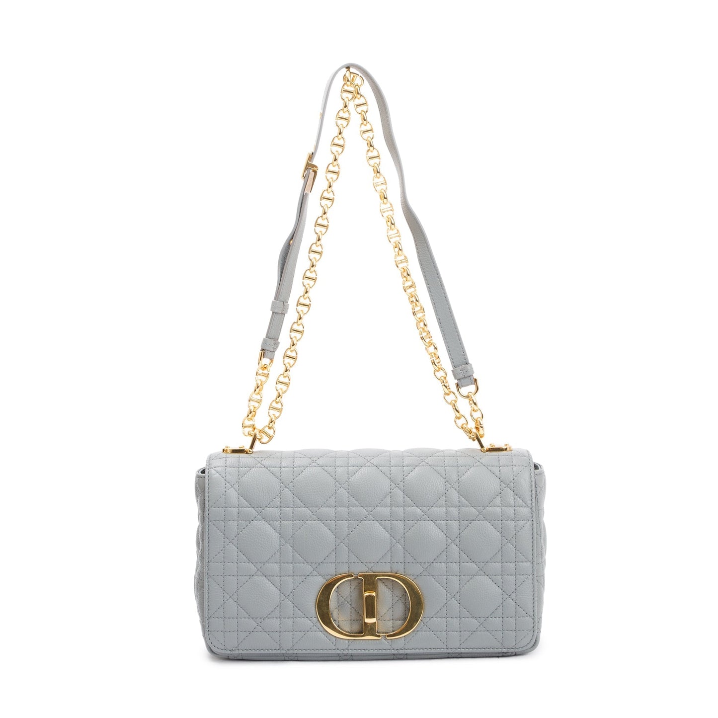 Dior Christian Stone Gray Supple Cannage Calfskin Caro Leather Medium Travel Bag