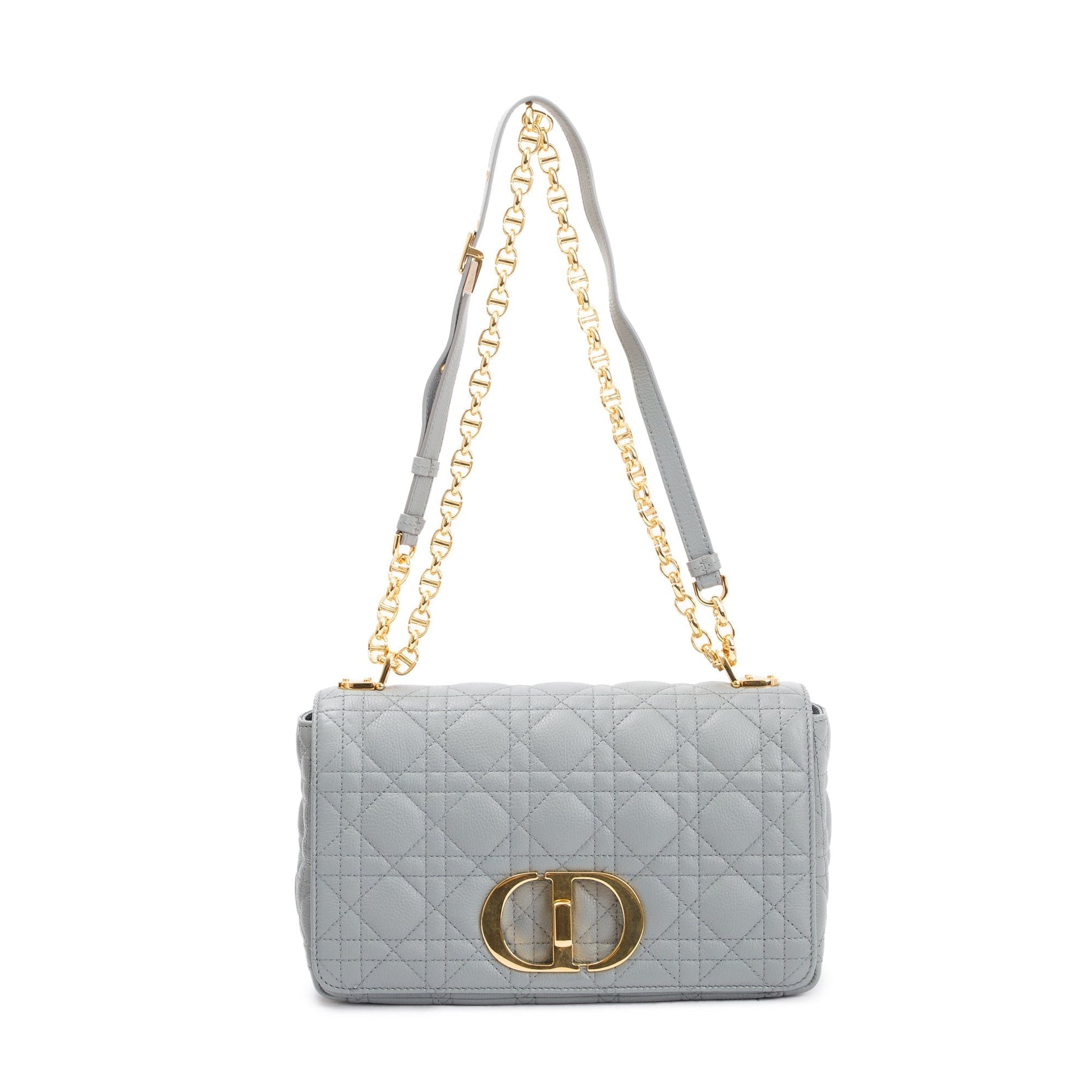 Dior Christian Stone Gray Supple Cannage Calfskin Caro Leather Medium Travel Bag