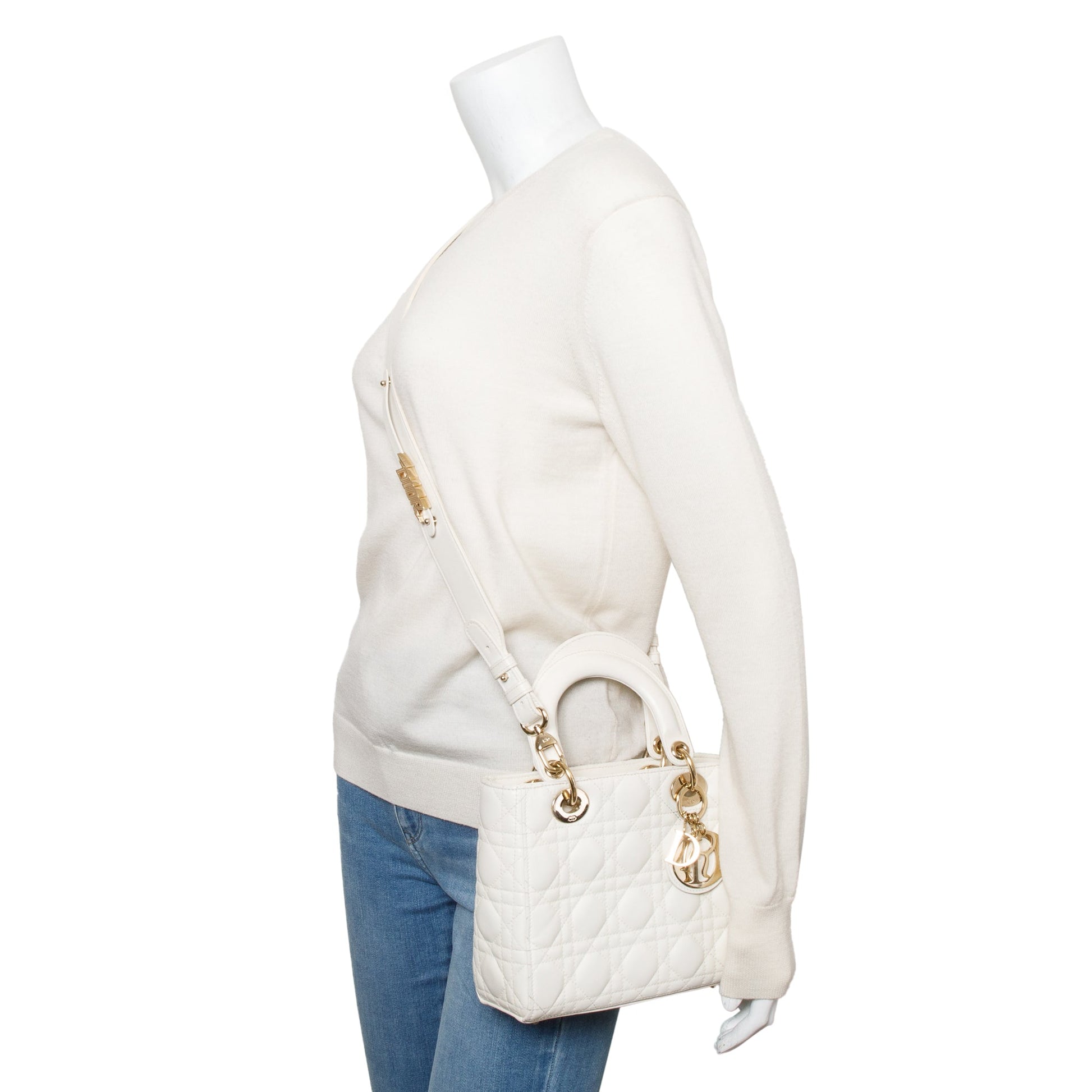 Dior Christian Cannage Lambskin Lady My Abc Bag Leather White Travel Bag